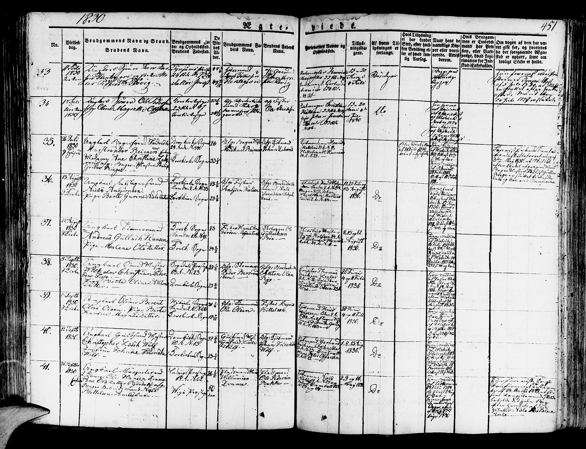 Korskirken sokneprestembete, SAB/A-76101/H/Haa/L0014: Parish register (official) no. A 14, 1823-1835, p. 451