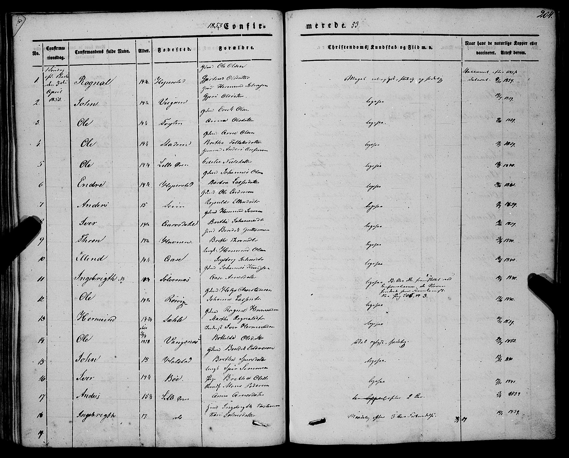 Vik sokneprestembete, SAB/A-81501: Parish register (official) no. A 8, 1846-1865, p. 204