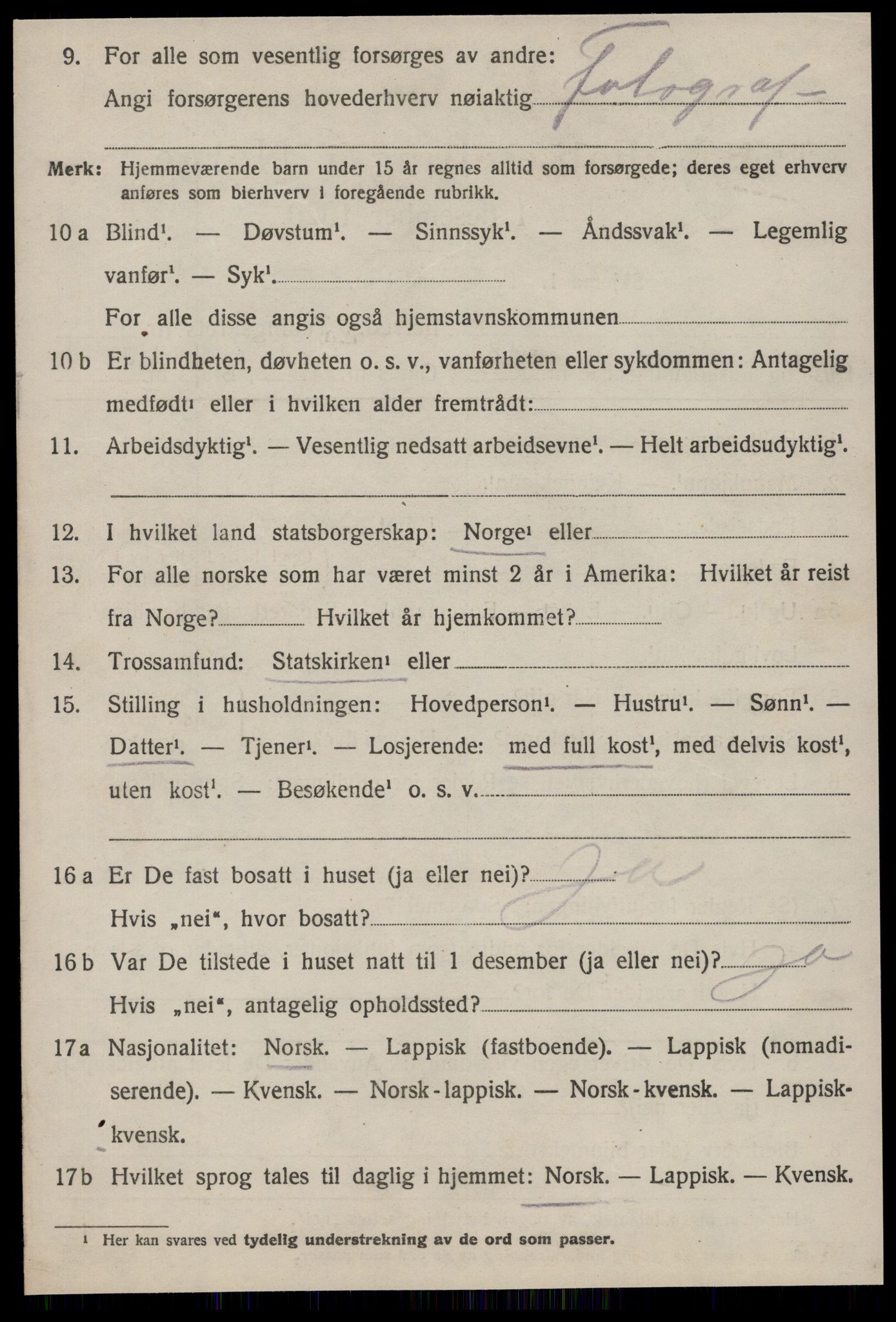 SAT, 1920 census for Orkanger, 1920, p. 3116