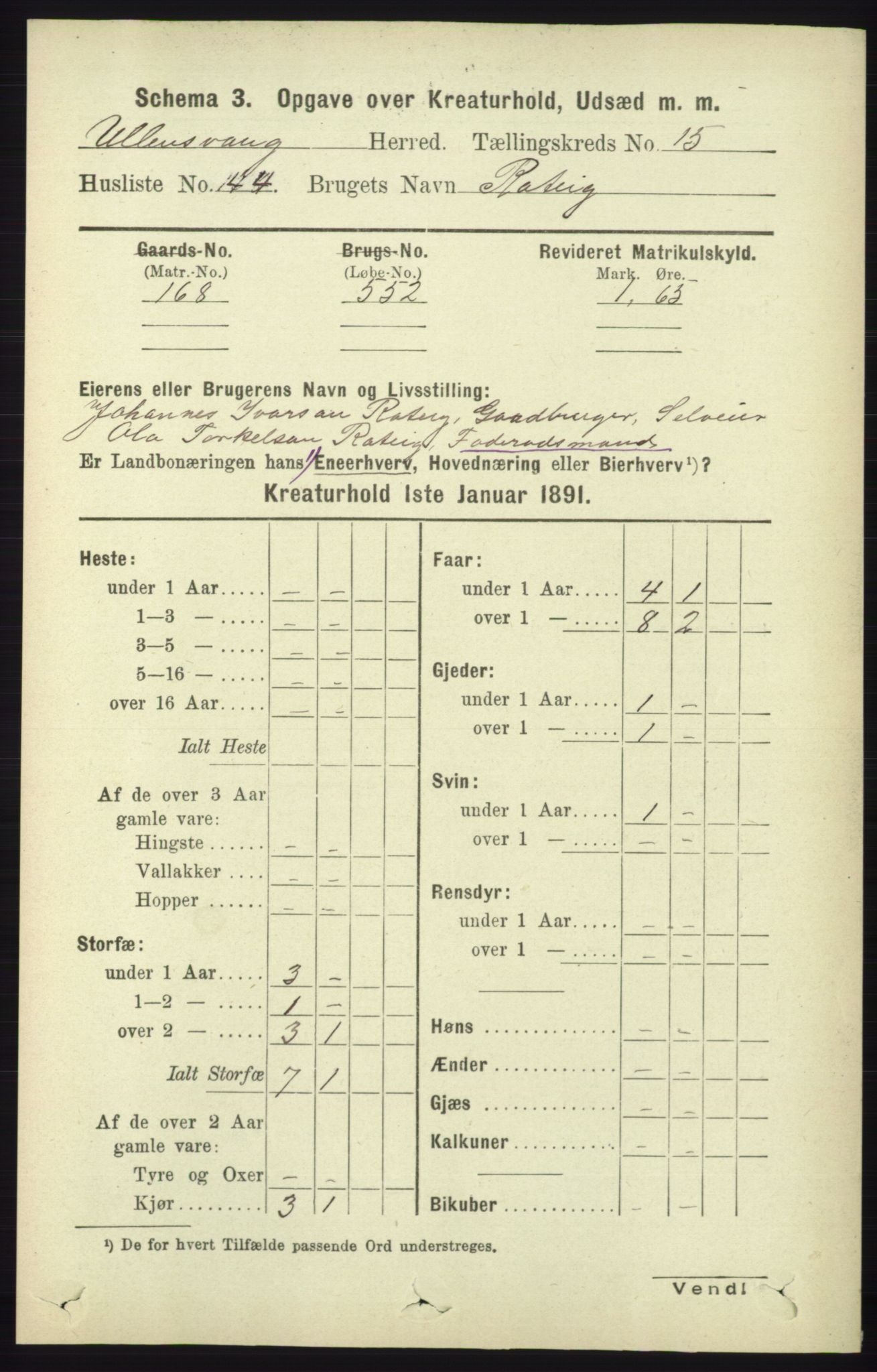 RA, 1891 census for 1230 Ullensvang, 1891, p. 8509