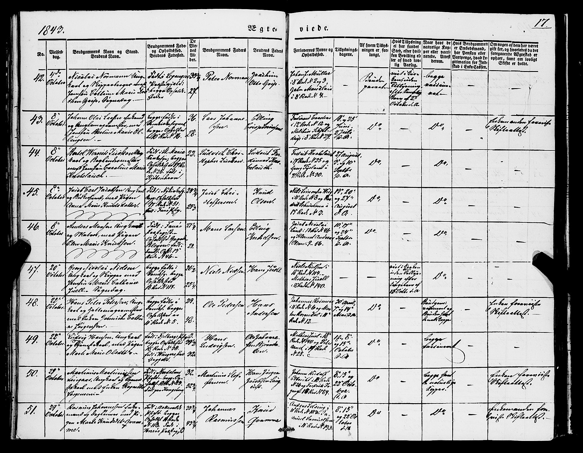 Domkirken sokneprestembete, SAB/A-74801/H/Haa/L0033: Parish register (official) no. D 1, 1841-1853, p. 17