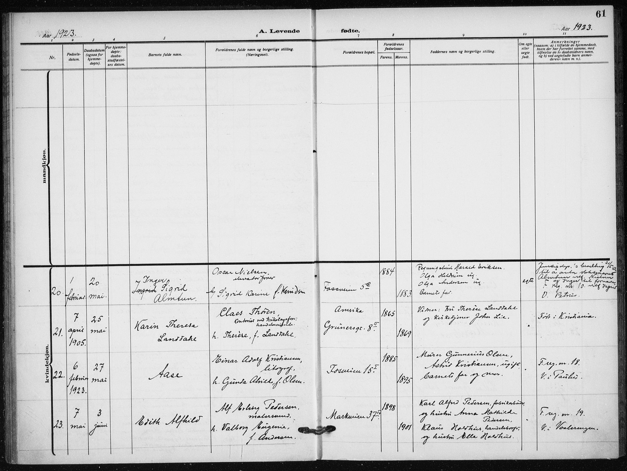 Hauge prestekontor Kirkebøker, AV/SAO-A-10849/F/Fa/L0001: Parish register (official) no. 1, 1917-1938, p. 61