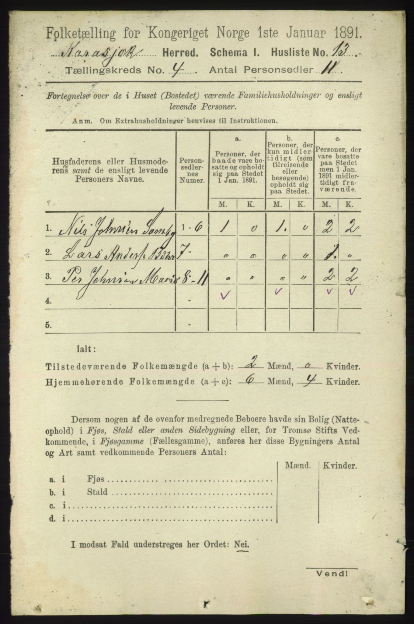 RA, 1891 census for 2021 Karasjok, 1891, p. 687