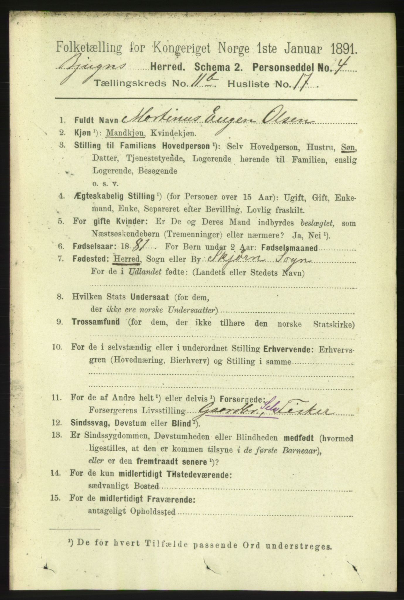 RA, 1891 census for 1627 Bjugn, 1891, p. 3273