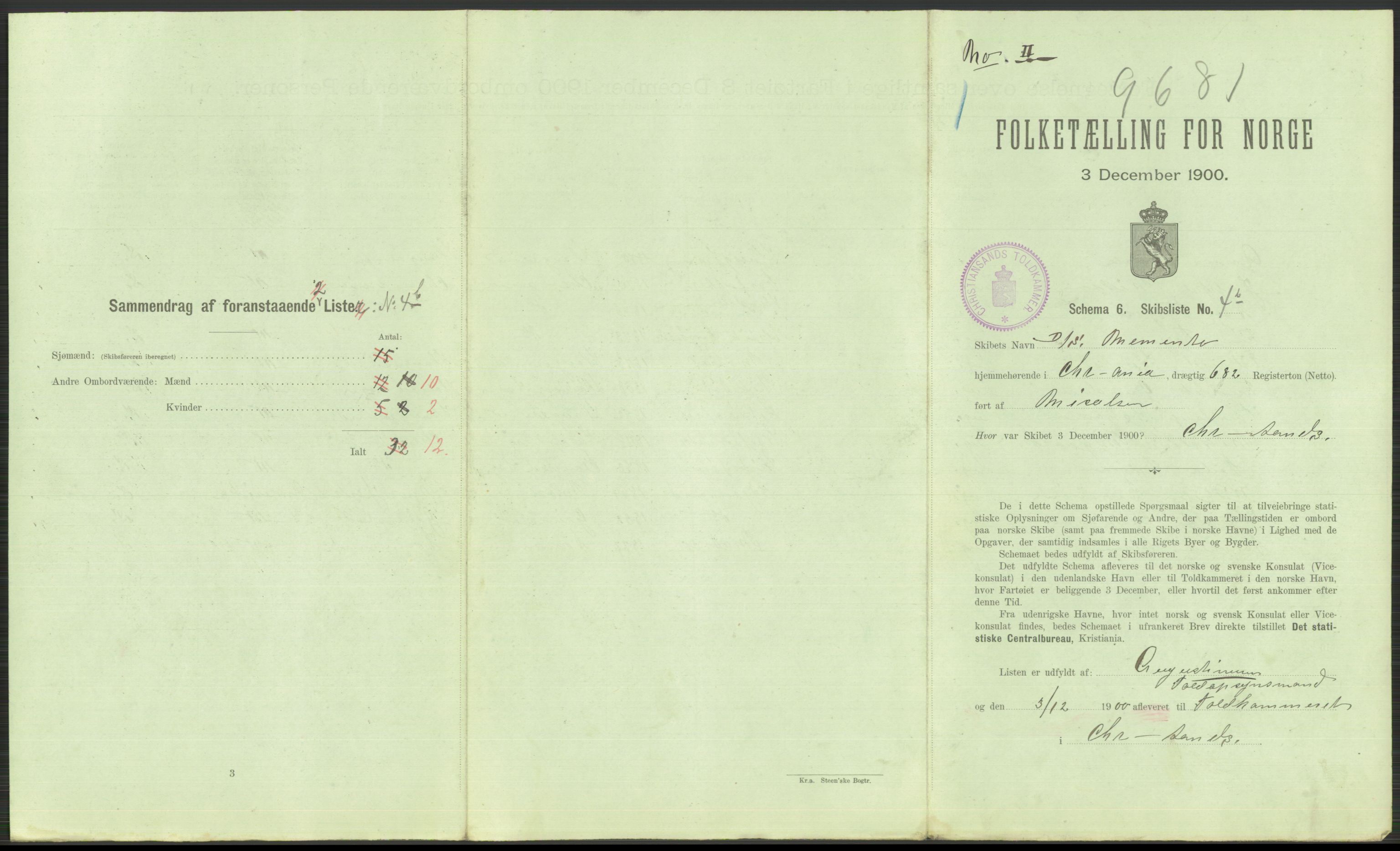 RA, 1900 Census - ship lists from ships in Norwegian harbours, harbours abroad and at sea, 1900, p. 727