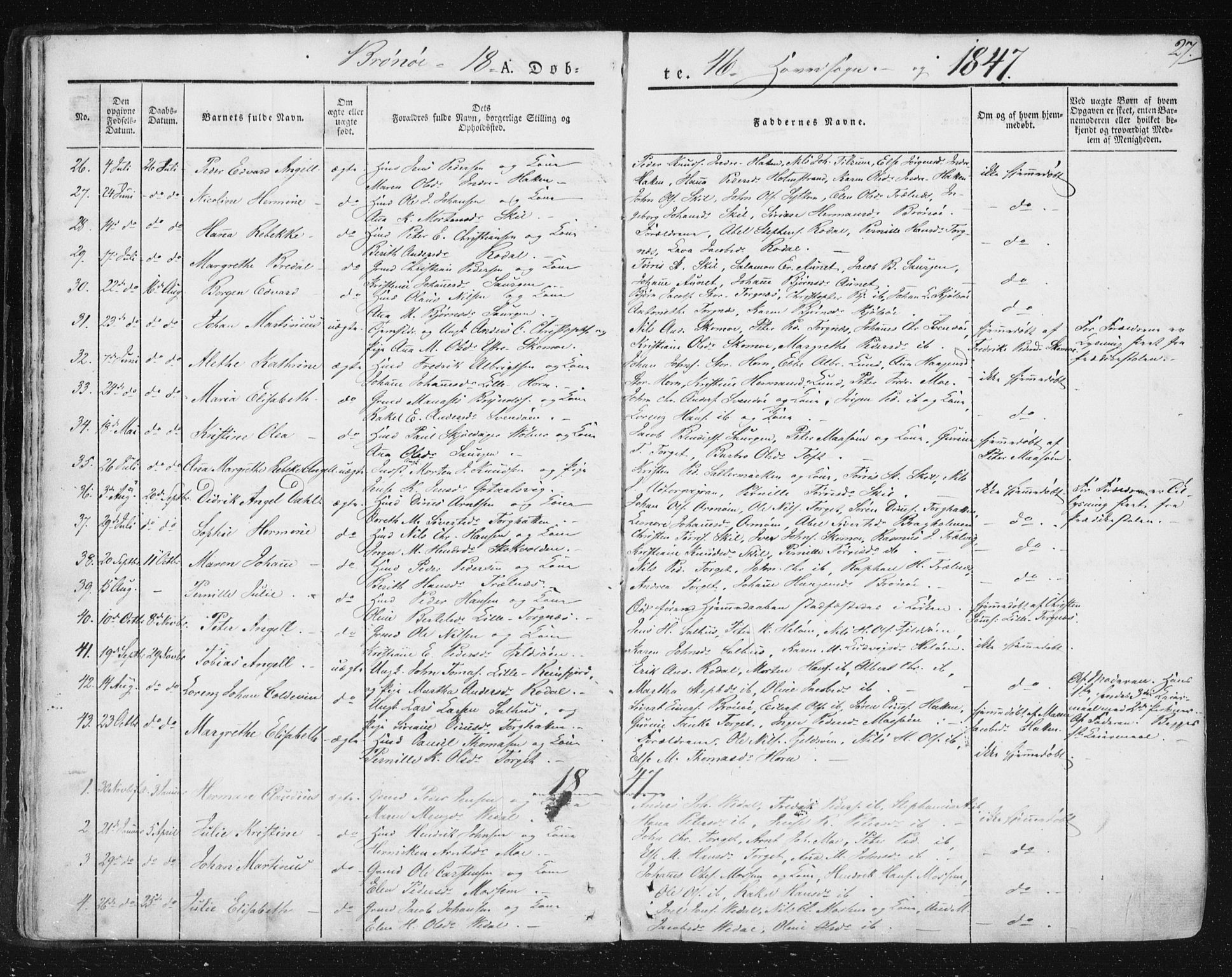 Ministerialprotokoller, klokkerbøker og fødselsregistre - Nordland, SAT/A-1459/813/L0198: Parish register (official) no. 813A08, 1834-1874, p. 27