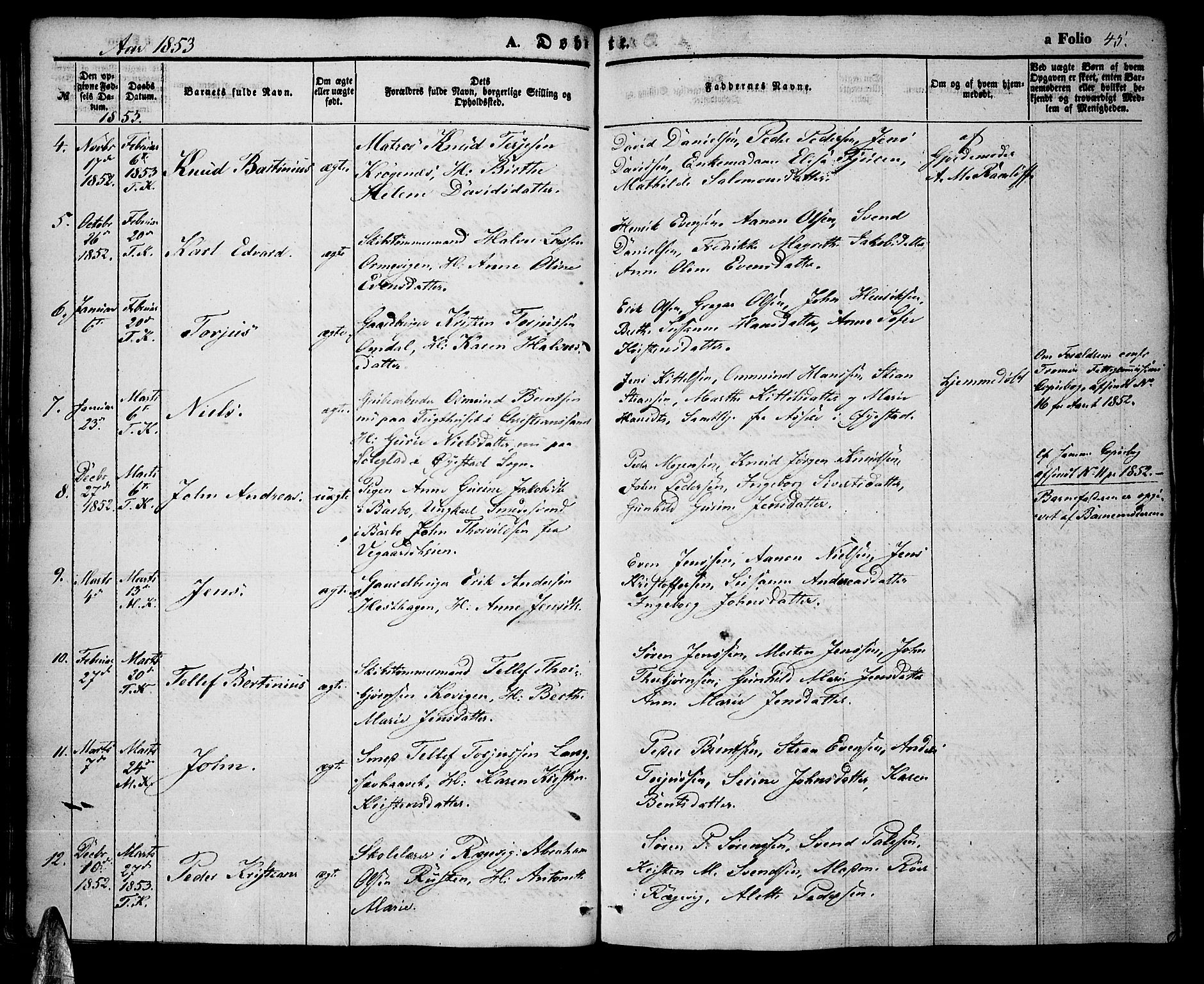 Tromøy sokneprestkontor, SAK/1111-0041/F/Fa/L0005: Parish register (official) no. A 5, 1847-1856, p. 45