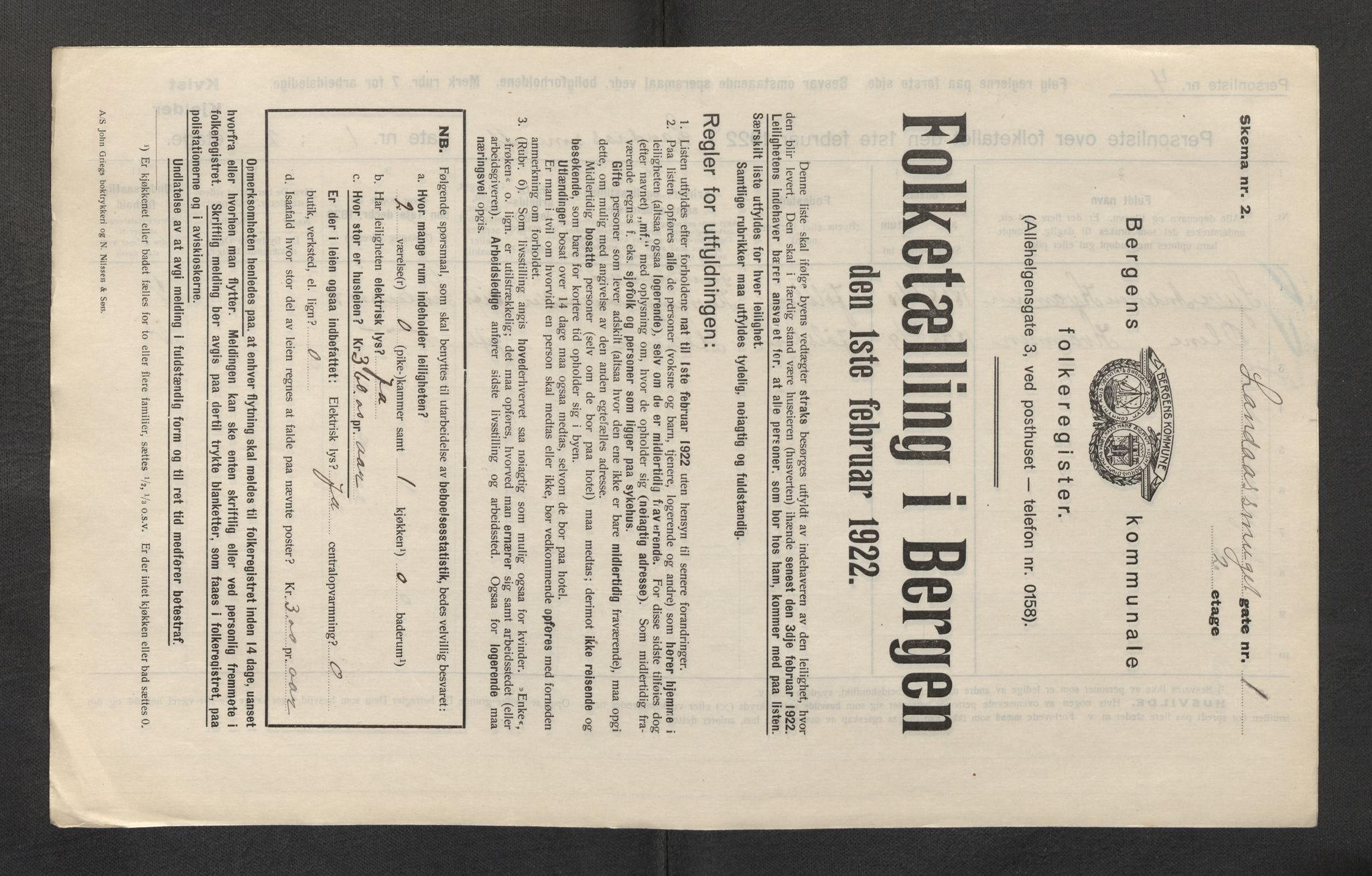 SAB, Municipal Census 1922 for Bergen, 1922, p. 22182