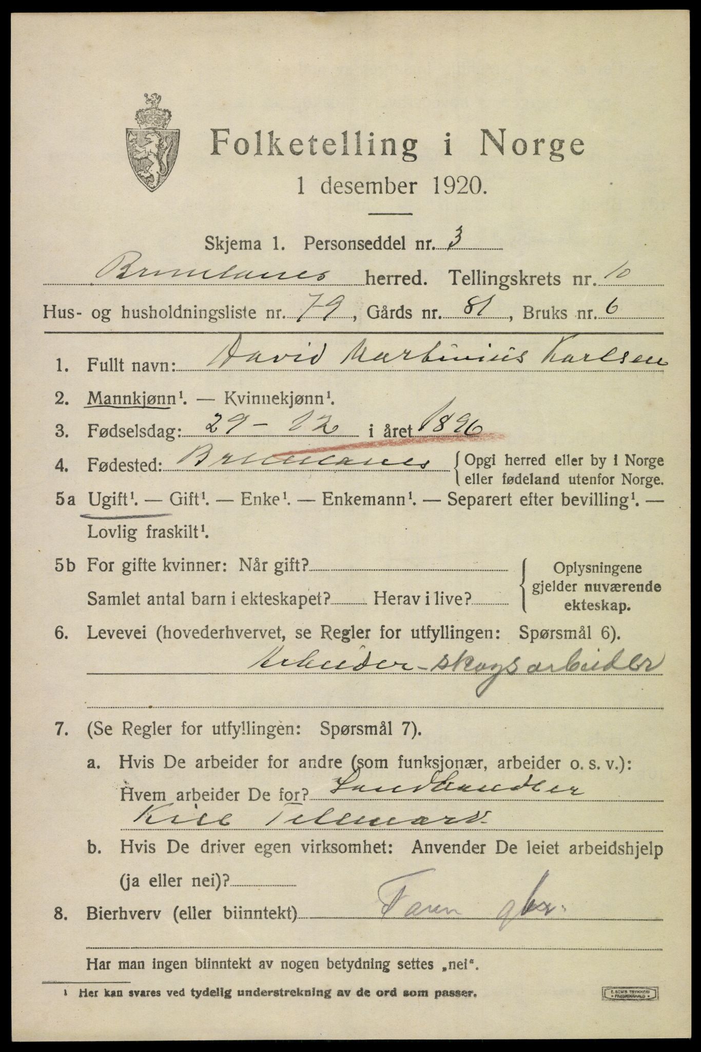 SAKO, 1920 census for Brunlanes, 1920, p. 9271