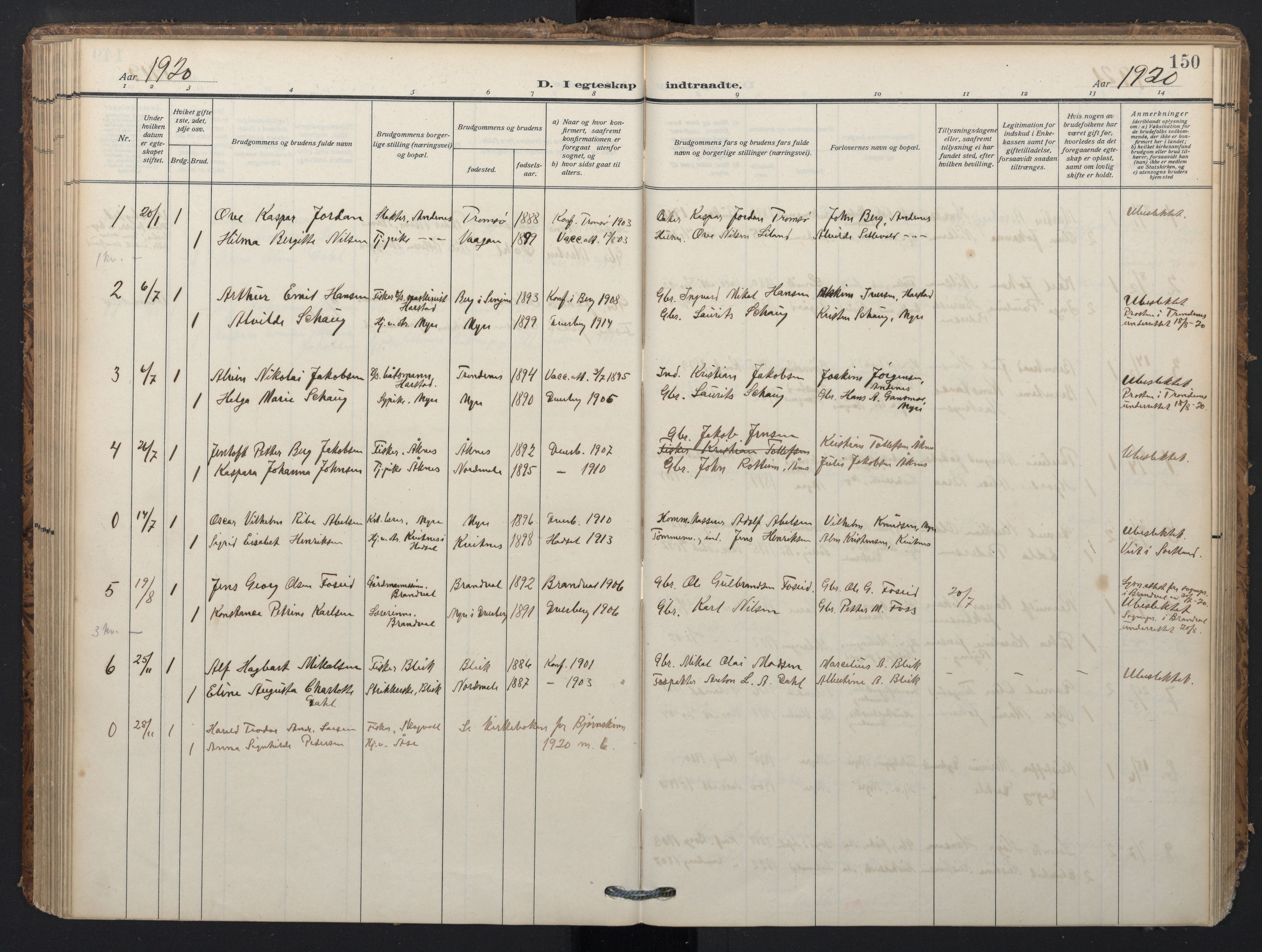 Ministerialprotokoller, klokkerbøker og fødselsregistre - Nordland, SAT/A-1459/897/L1401: Parish register (official) no. 897A08, 1909-1921, p. 150