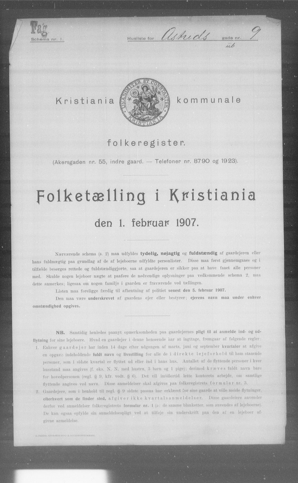 OBA, Municipal Census 1907 for Kristiania, 1907, p. 1378
