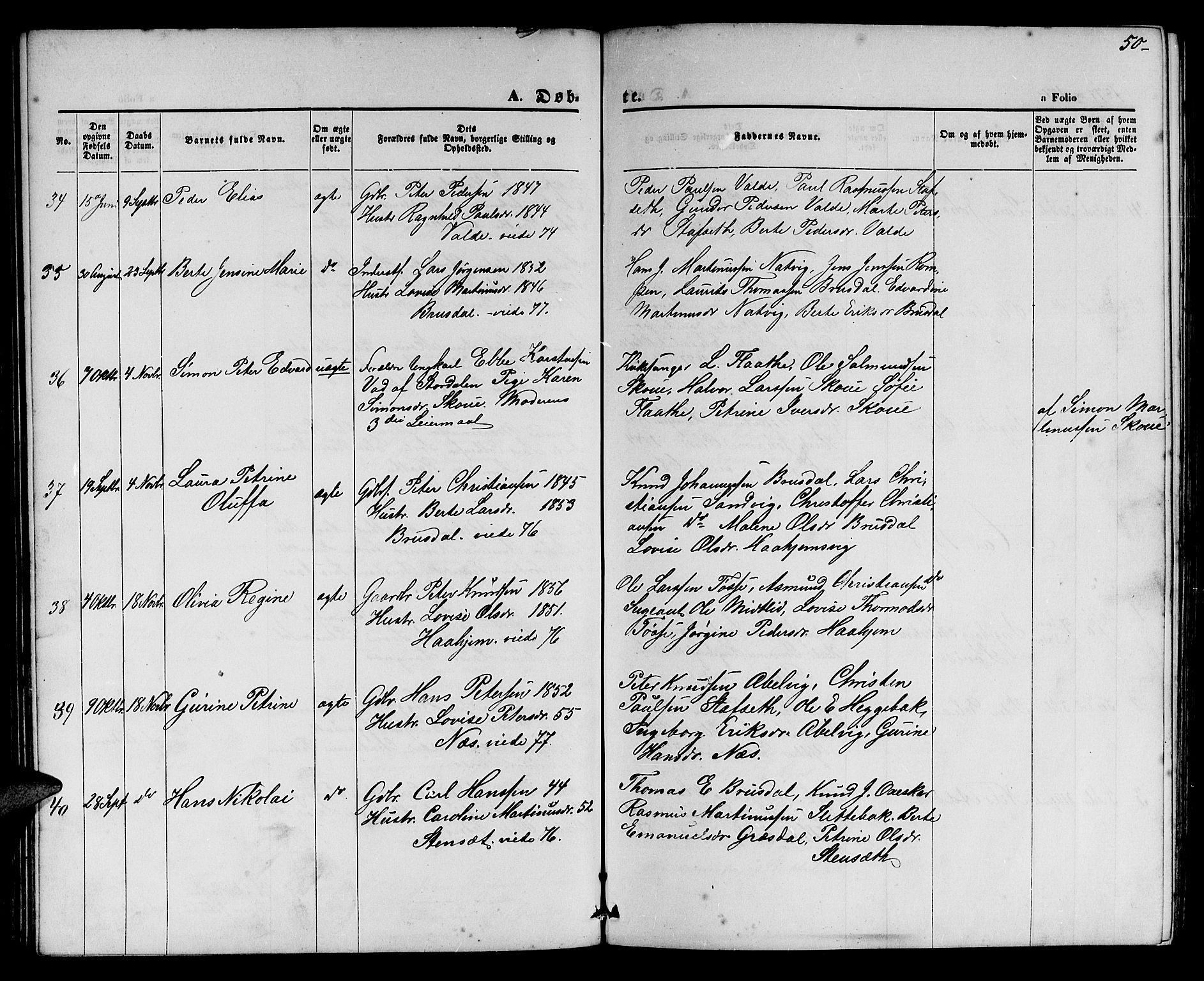 Ministerialprotokoller, klokkerbøker og fødselsregistre - Møre og Romsdal, AV/SAT-A-1454/524/L0364: Parish register (copy) no. 524C05, 1865-1879, p. 50