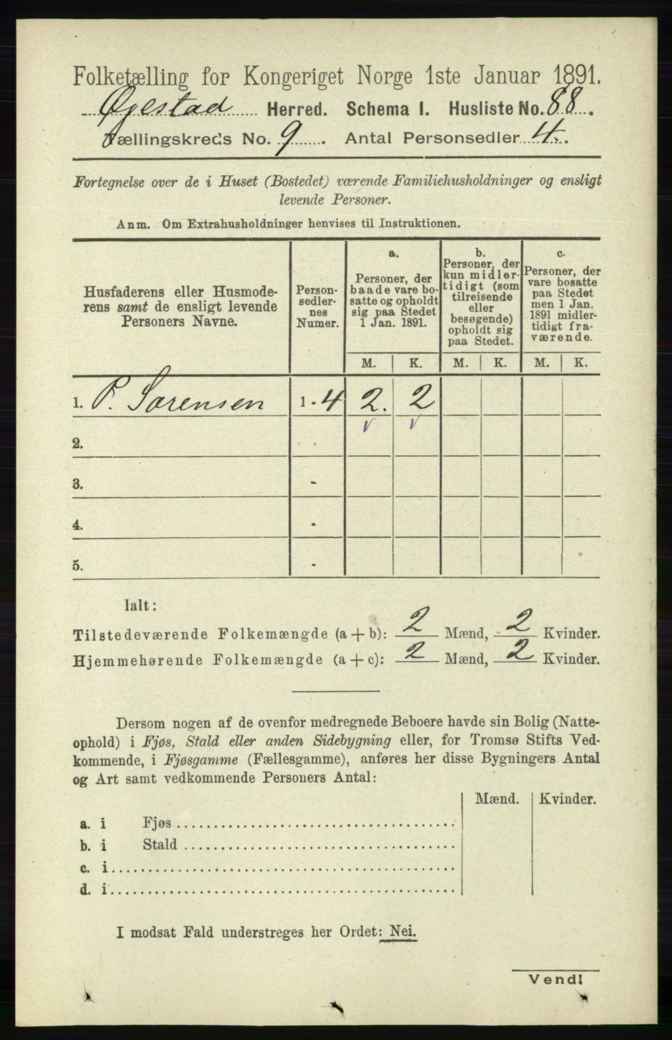 RA, 1891 census for 0920 Øyestad, 1891, p. 3563