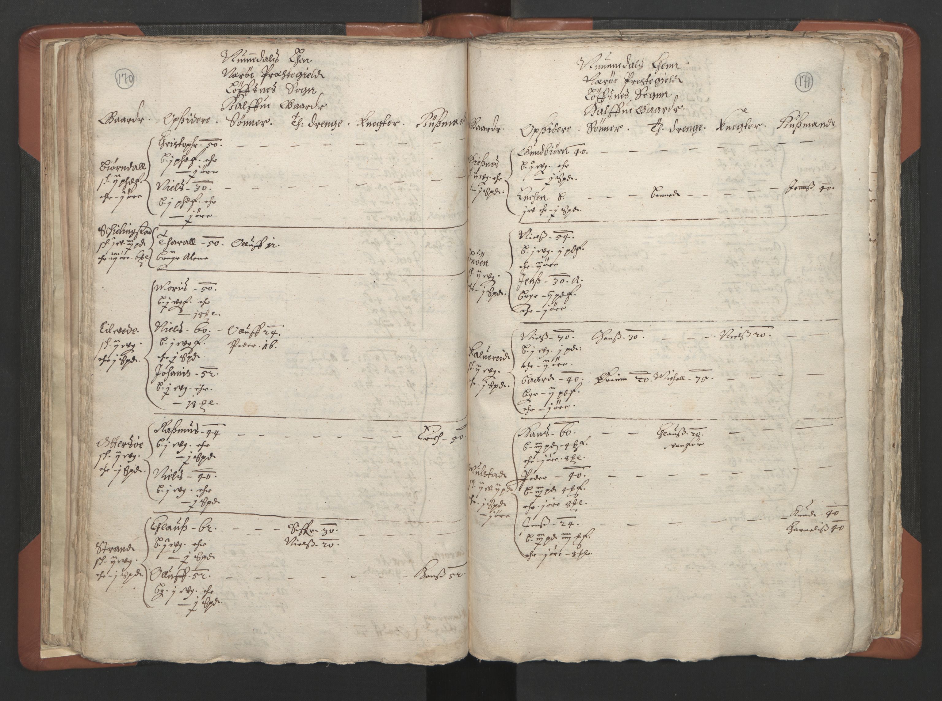 RA, Vicar's Census 1664-1666, no. 34: Namdal deanery, 1664-1666, p. 170-171