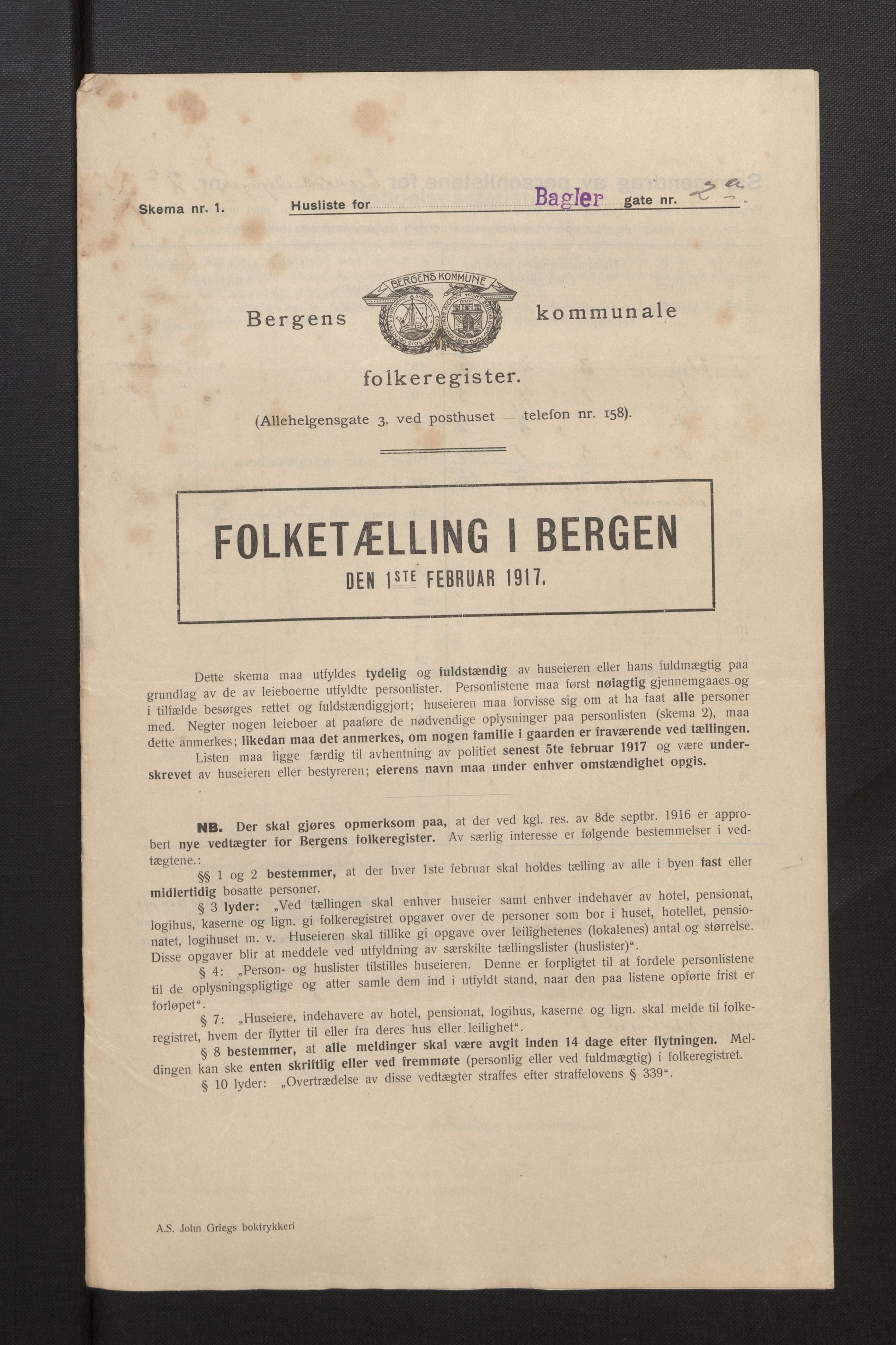 SAB, Municipal Census 1917 for Bergen, 1917, p. 1439