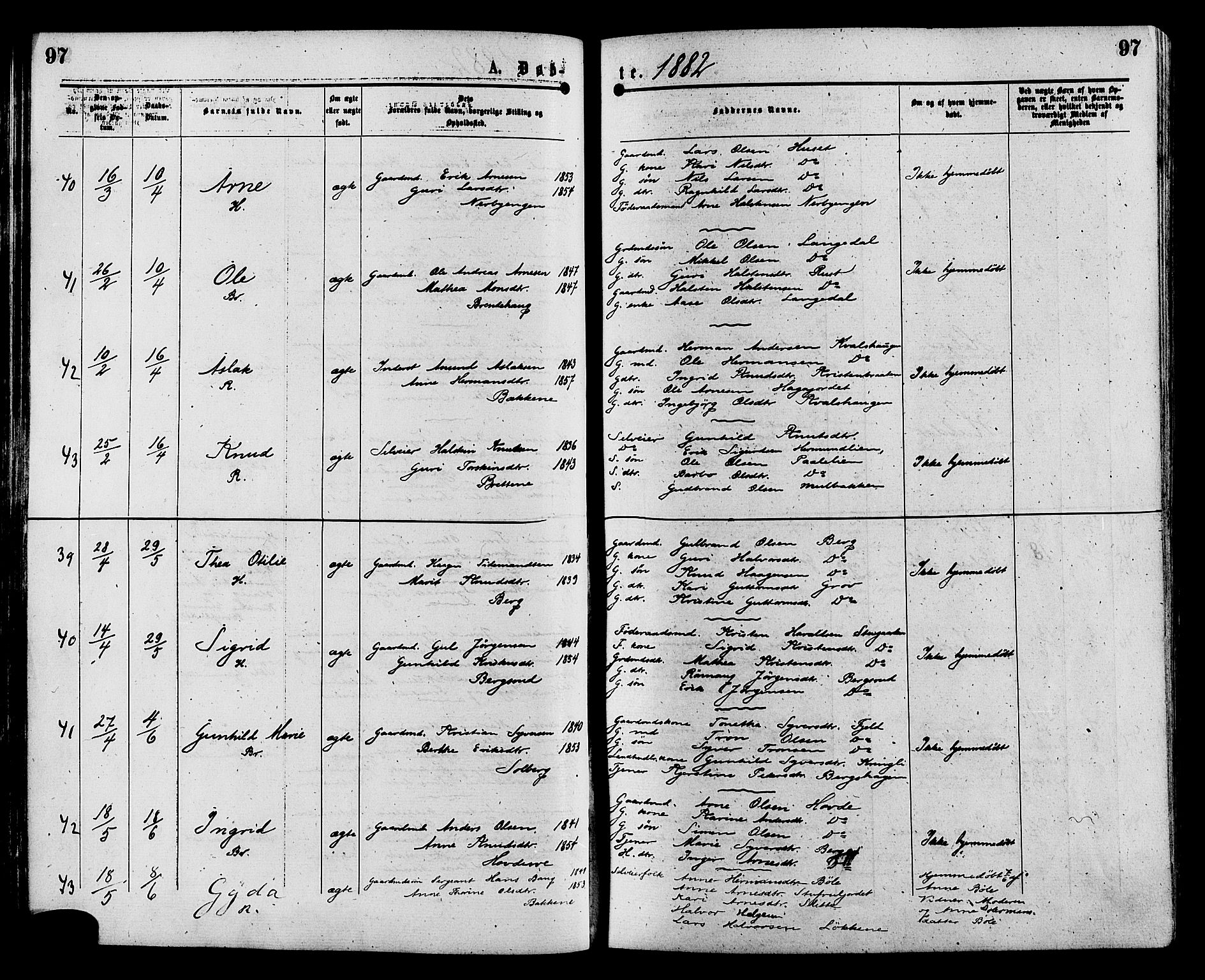 Sør-Aurdal prestekontor, AV/SAH-PREST-128/H/Ha/Haa/L0008: Parish register (official) no. 8, 1877-1885, p. 97