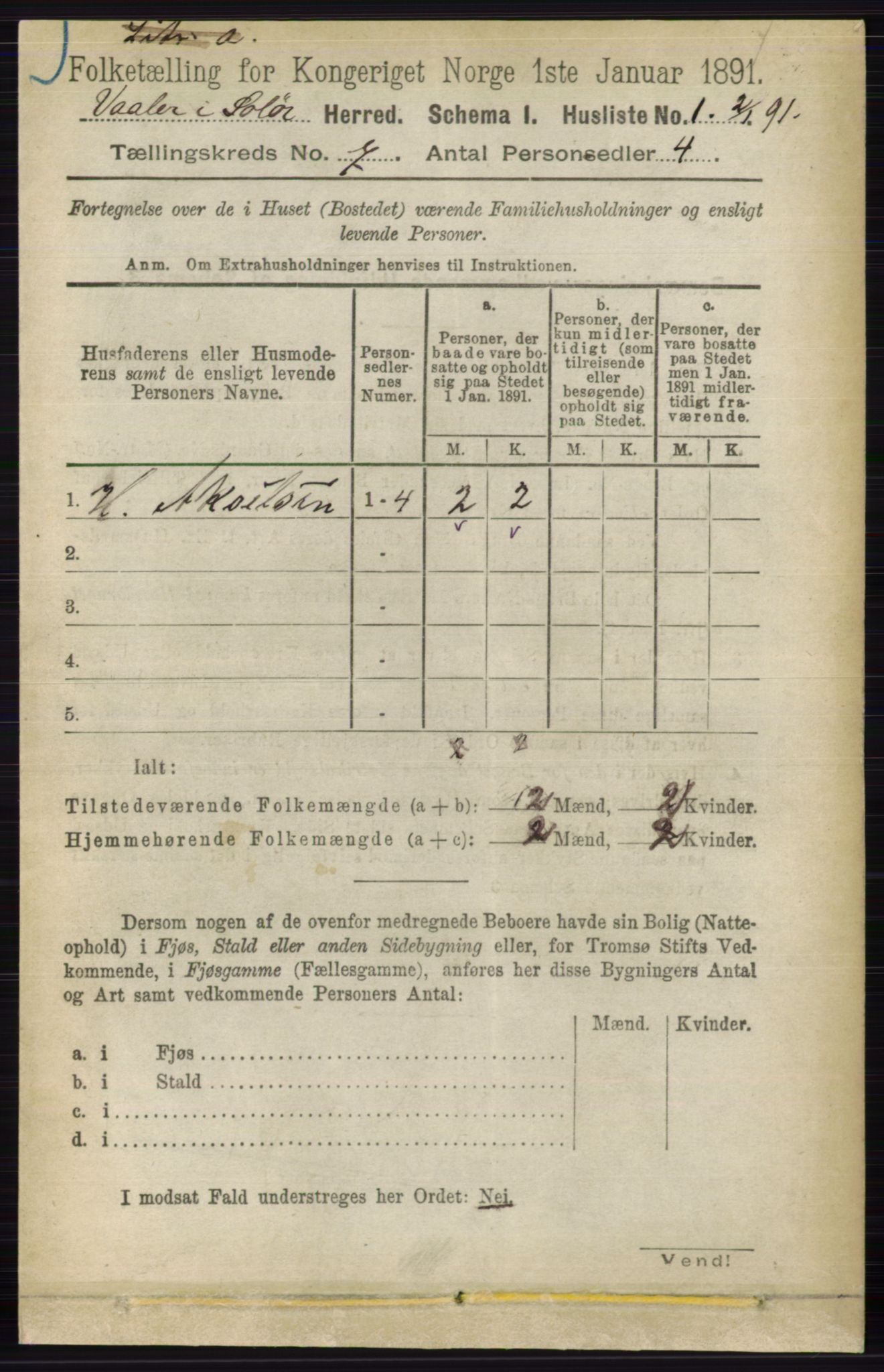 RA, 1891 census for 0426 Våler, 1891, p. 2868