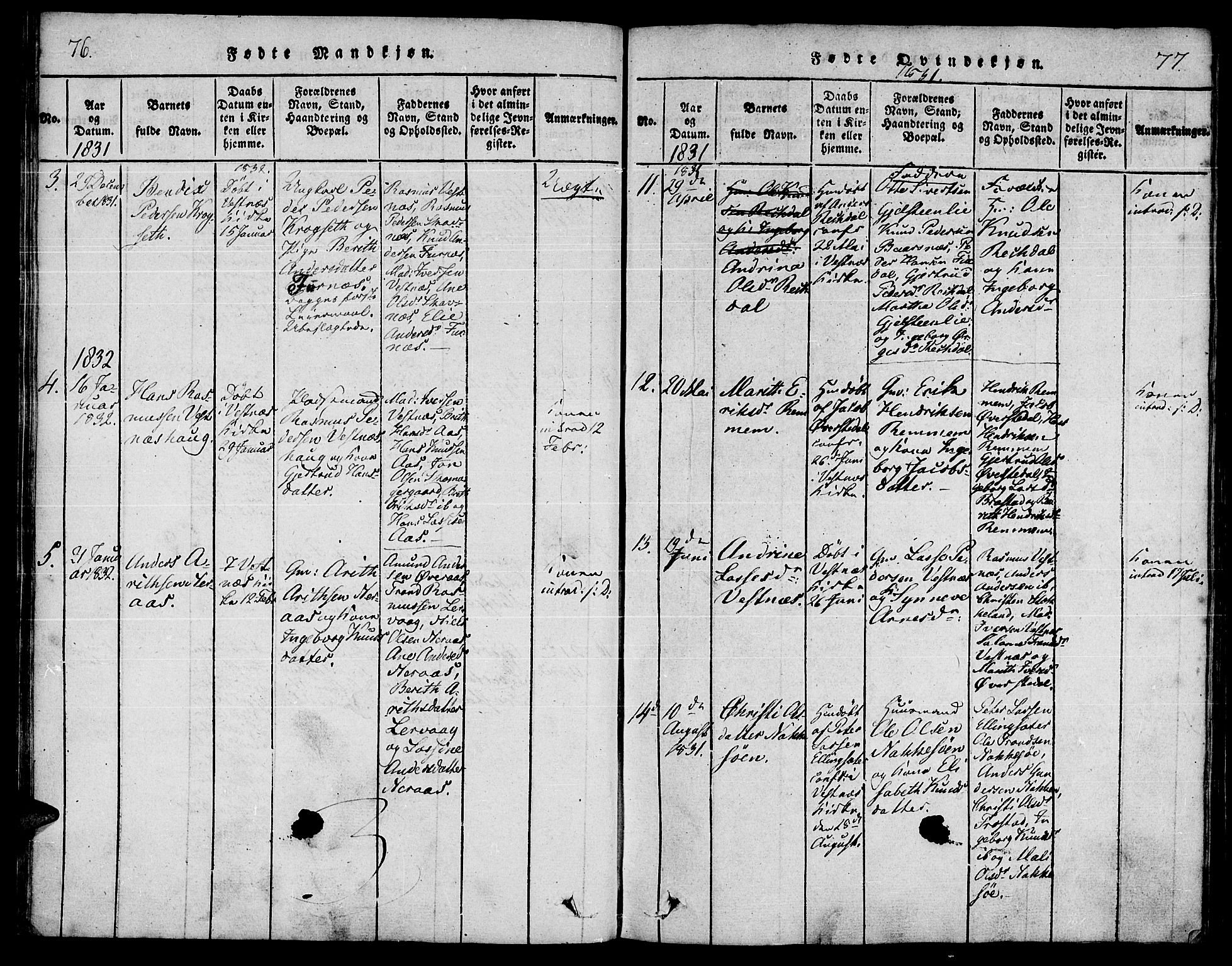 Ministerialprotokoller, klokkerbøker og fødselsregistre - Møre og Romsdal, AV/SAT-A-1454/539/L0528: Parish register (official) no. 539A01, 1818-1847, p. 76-77