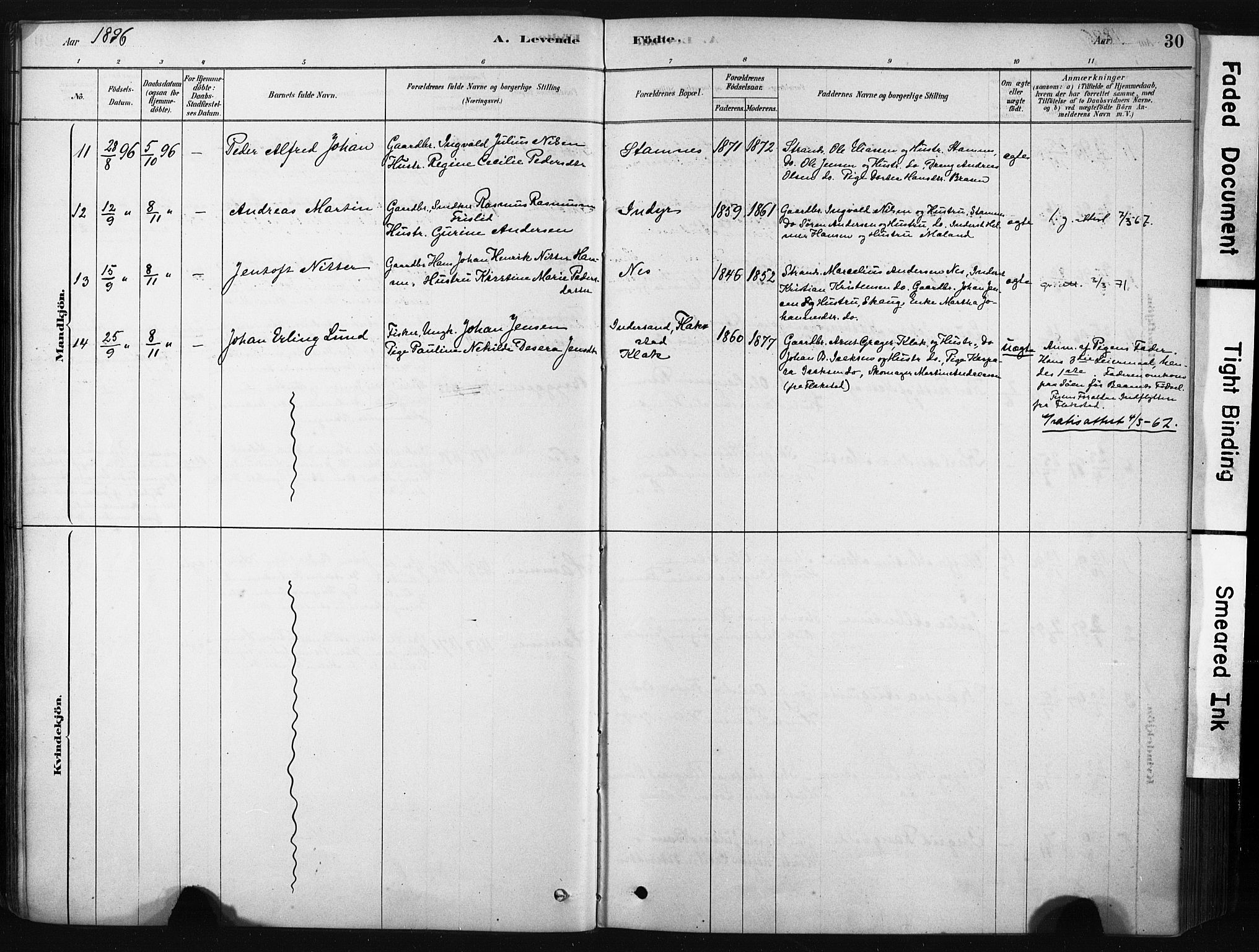 Ministerialprotokoller, klokkerbøker og fødselsregistre - Nordland, AV/SAT-A-1459/808/L0128: Parish register (official) no. 808A01, 1880-1902, p. 30