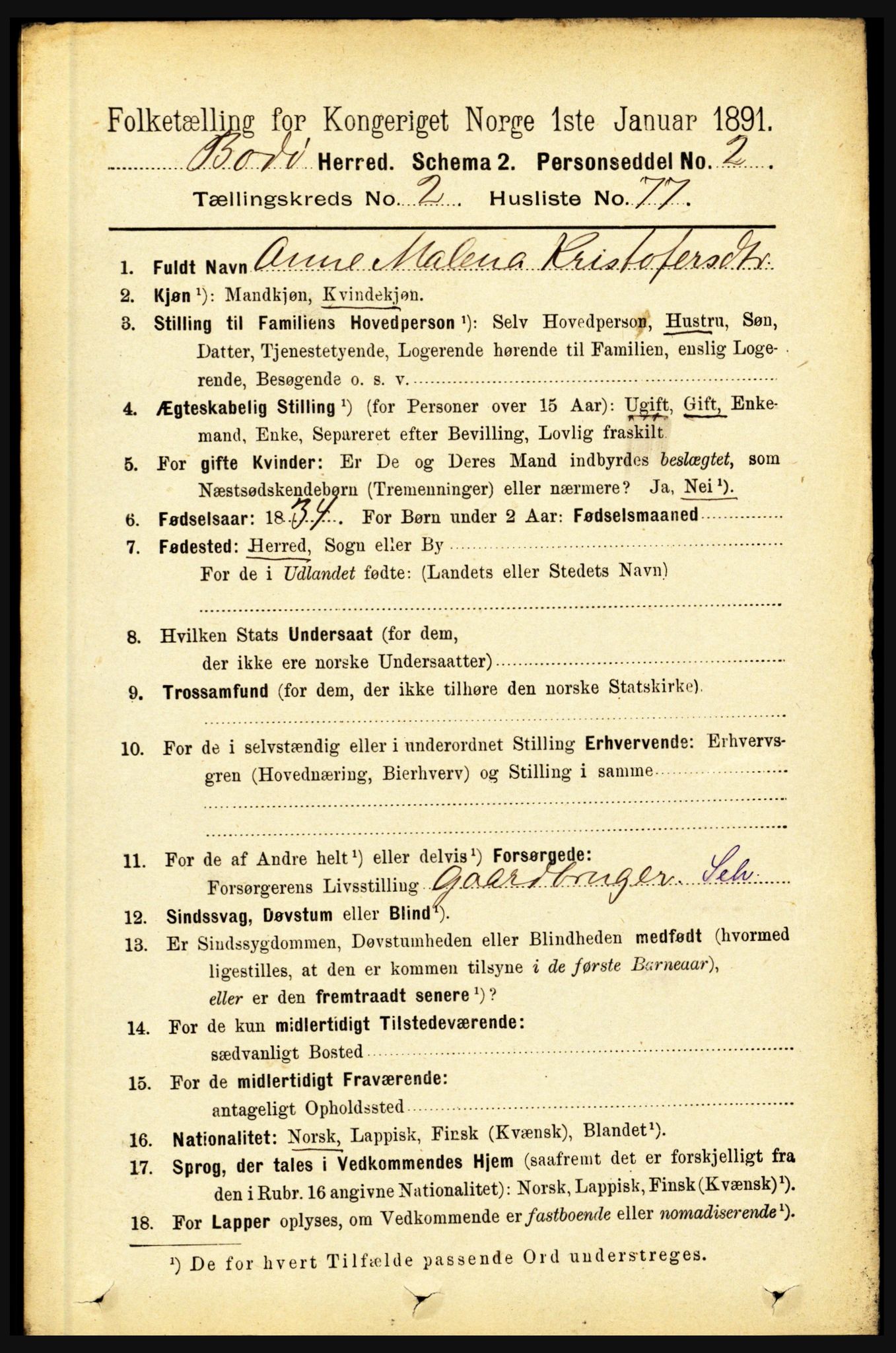 RA, 1891 census for 1843 Bodø, 1891, p. 1257