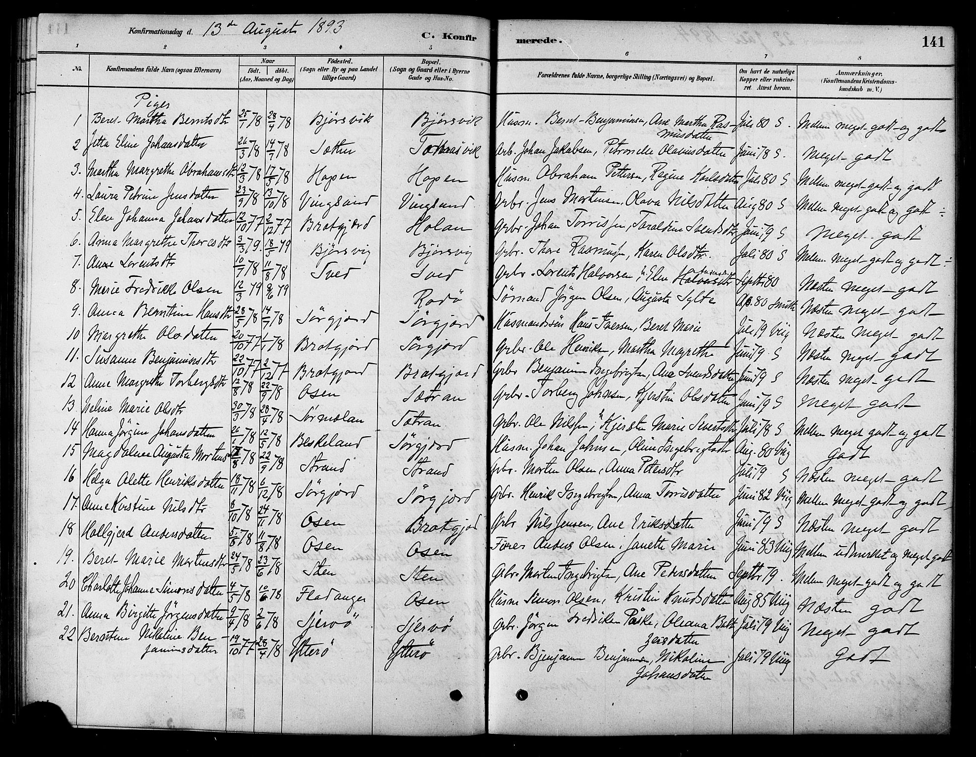Ministerialprotokoller, klokkerbøker og fødselsregistre - Sør-Trøndelag, SAT/A-1456/658/L0722: Parish register (official) no. 658A01, 1879-1896, p. 141