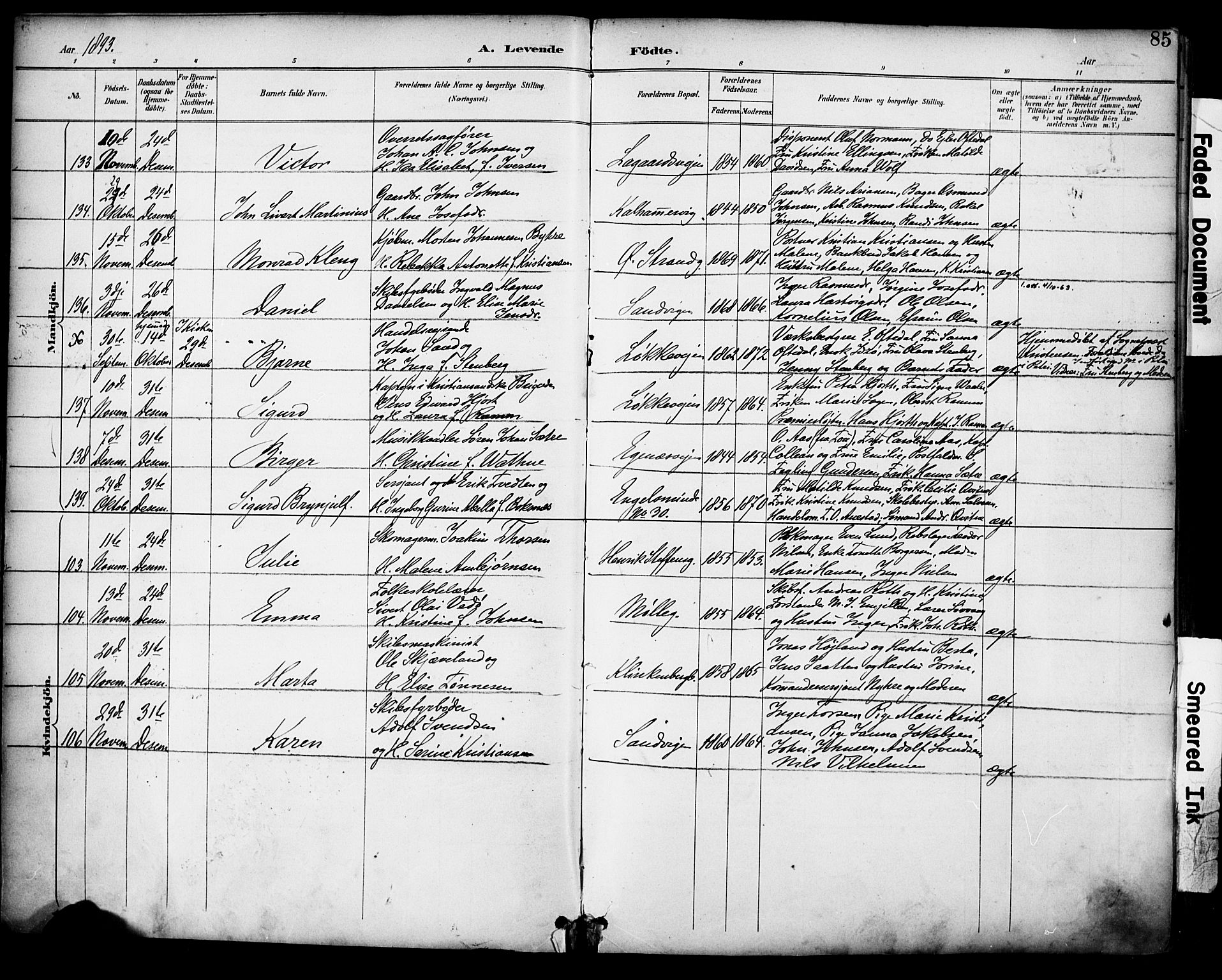 Domkirken sokneprestkontor, AV/SAST-A-101812/001/30/30BA/L0030: Parish register (official) no. A 29, 1889-1902, p. 85