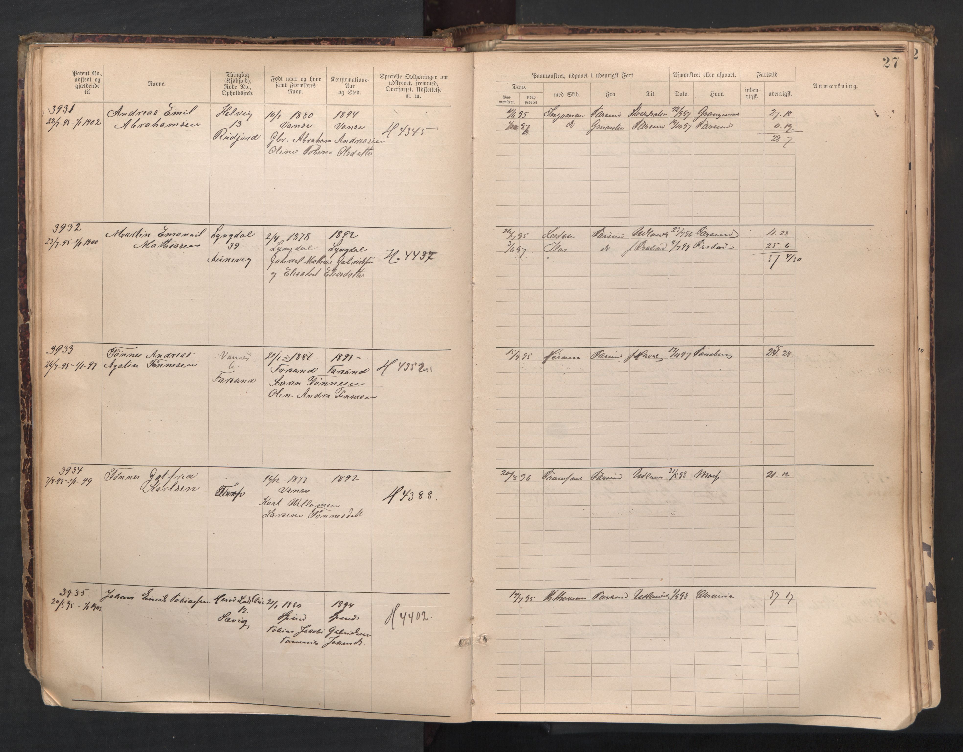 Farsund mønstringskrets, AV/SAK-2031-0017/F/Fa/L0007: Annotasjonsrulle nr 3806-5294 med register, Z-4, 1894-1934, p. 55