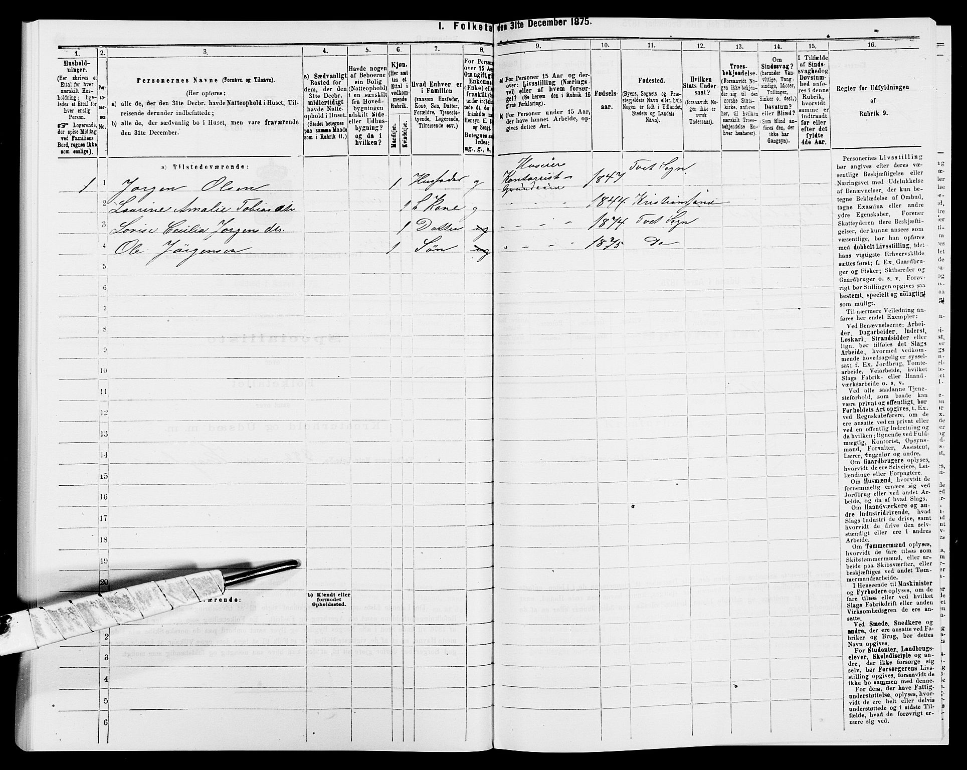 SAK, 1875 census for 1013P Tveit, 1875, p. 302