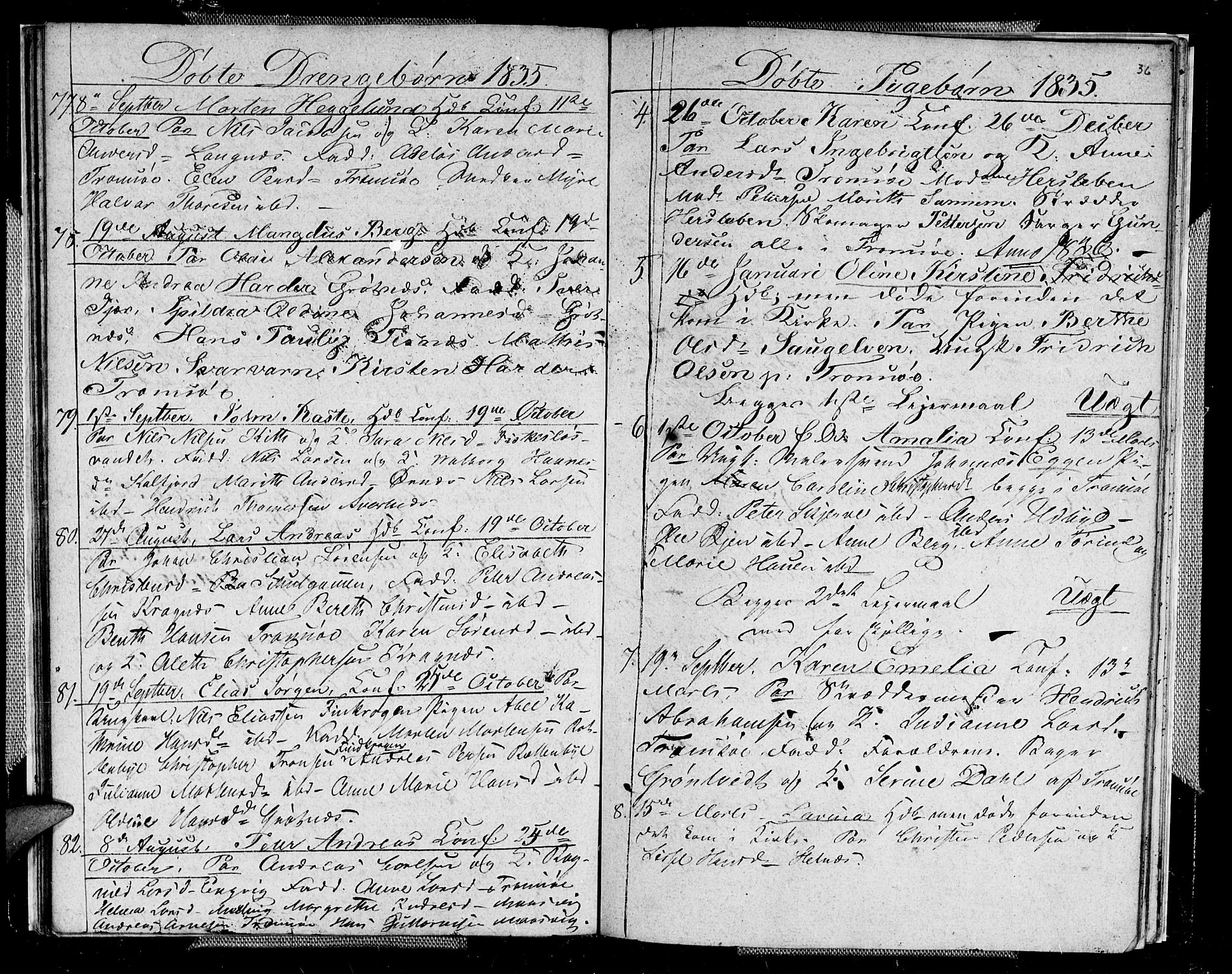 Tromsø sokneprestkontor/stiftsprosti/domprosti, AV/SATØ-S-1343/G/Gb/L0003klokker: Parish register (copy) no. 3, 1833-1836, p. 36