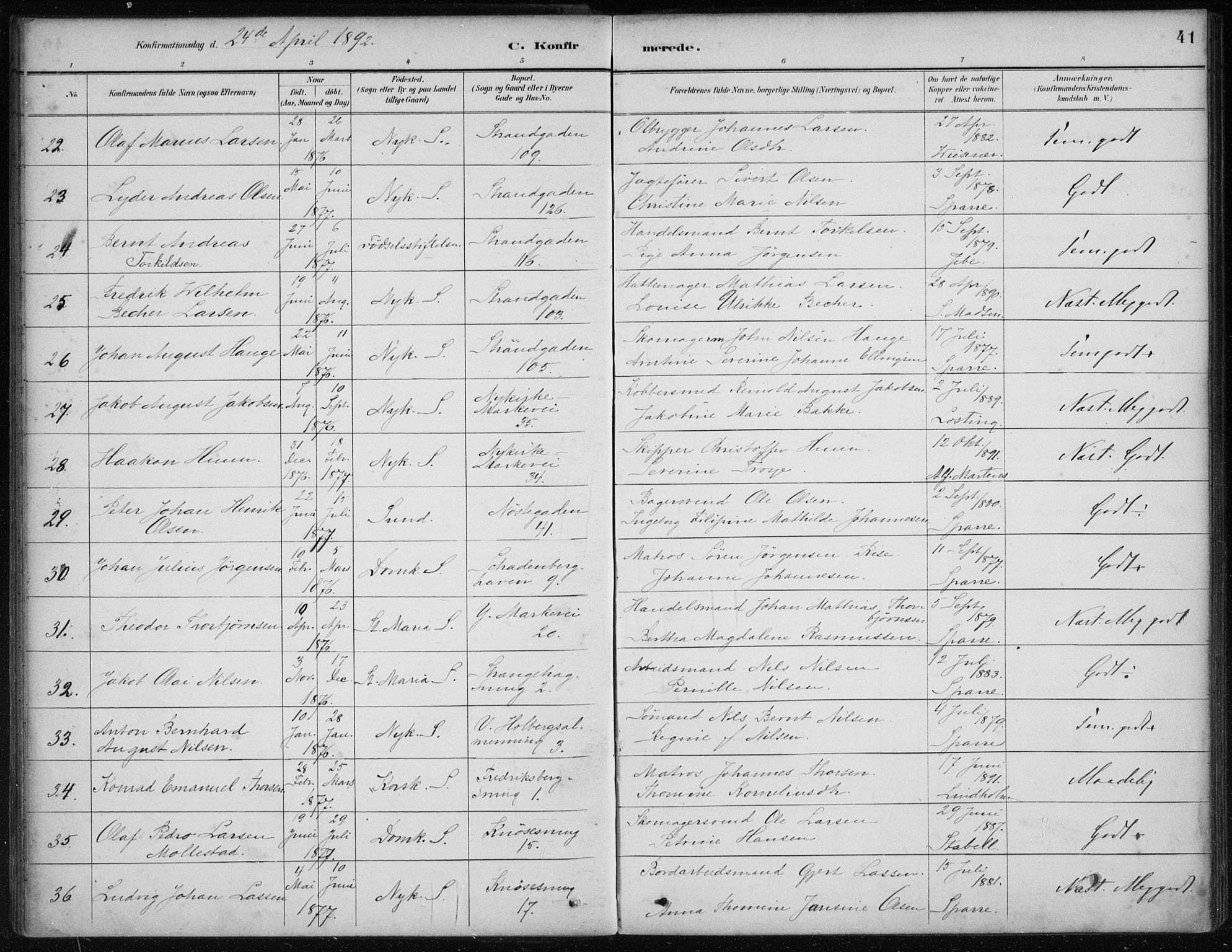 Nykirken Sokneprestembete, AV/SAB-A-77101/H/Haa/L0027: Parish register (official) no. C 6, 1886-1913, p. 41