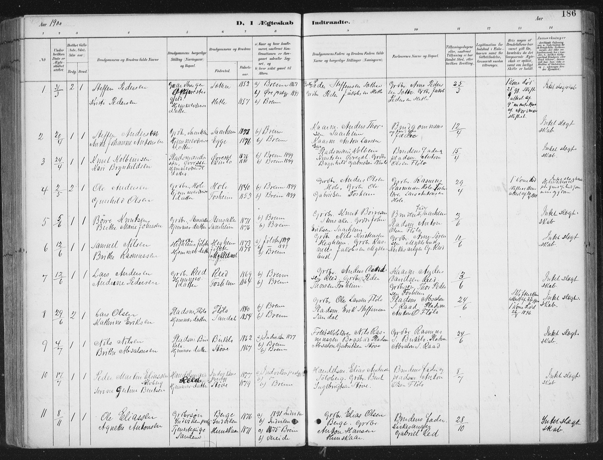 Gloppen sokneprestembete, AV/SAB-A-80101/H/Haa/Haac/L0002: Parish register (official) no. C  2, 1887-1904, p. 186