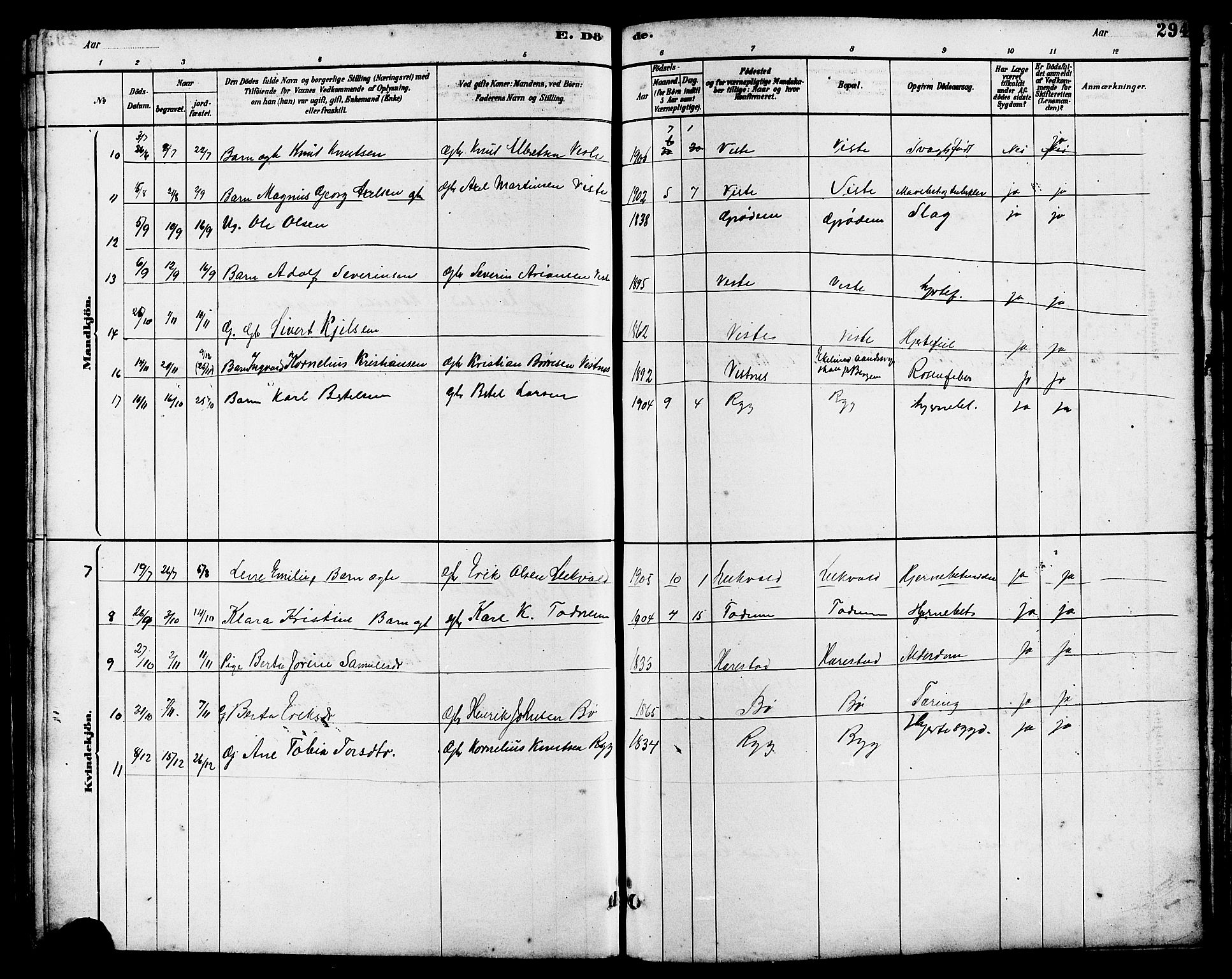 Hetland sokneprestkontor, SAST/A-101826/30/30BB/L0006: Parish register (copy) no. B 6, 1878-1921, p. 294
