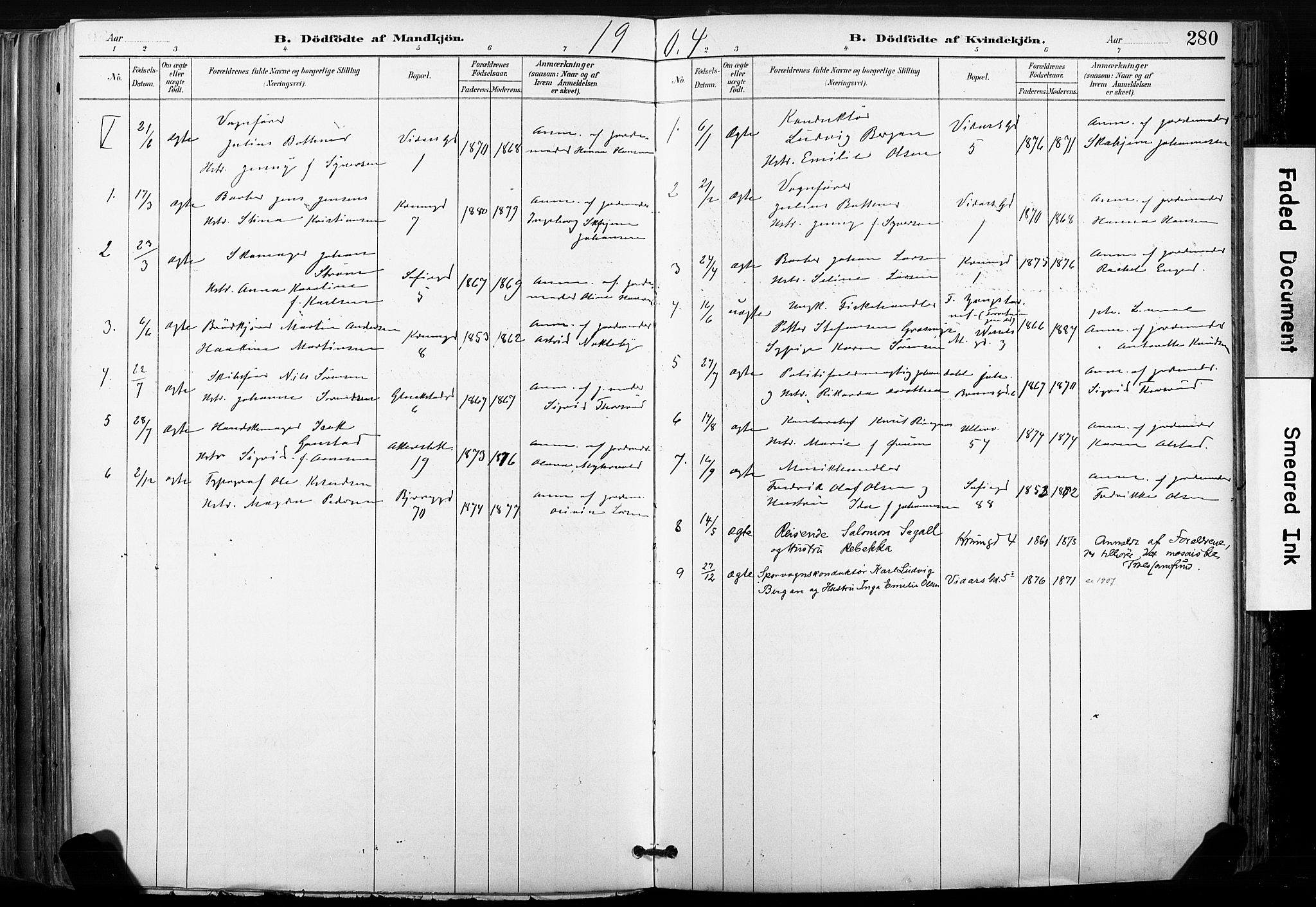 Gamle Aker prestekontor Kirkebøker, SAO/A-10617a/F/L0013: Parish register (official) no. 13, 1901-1908, p. 280