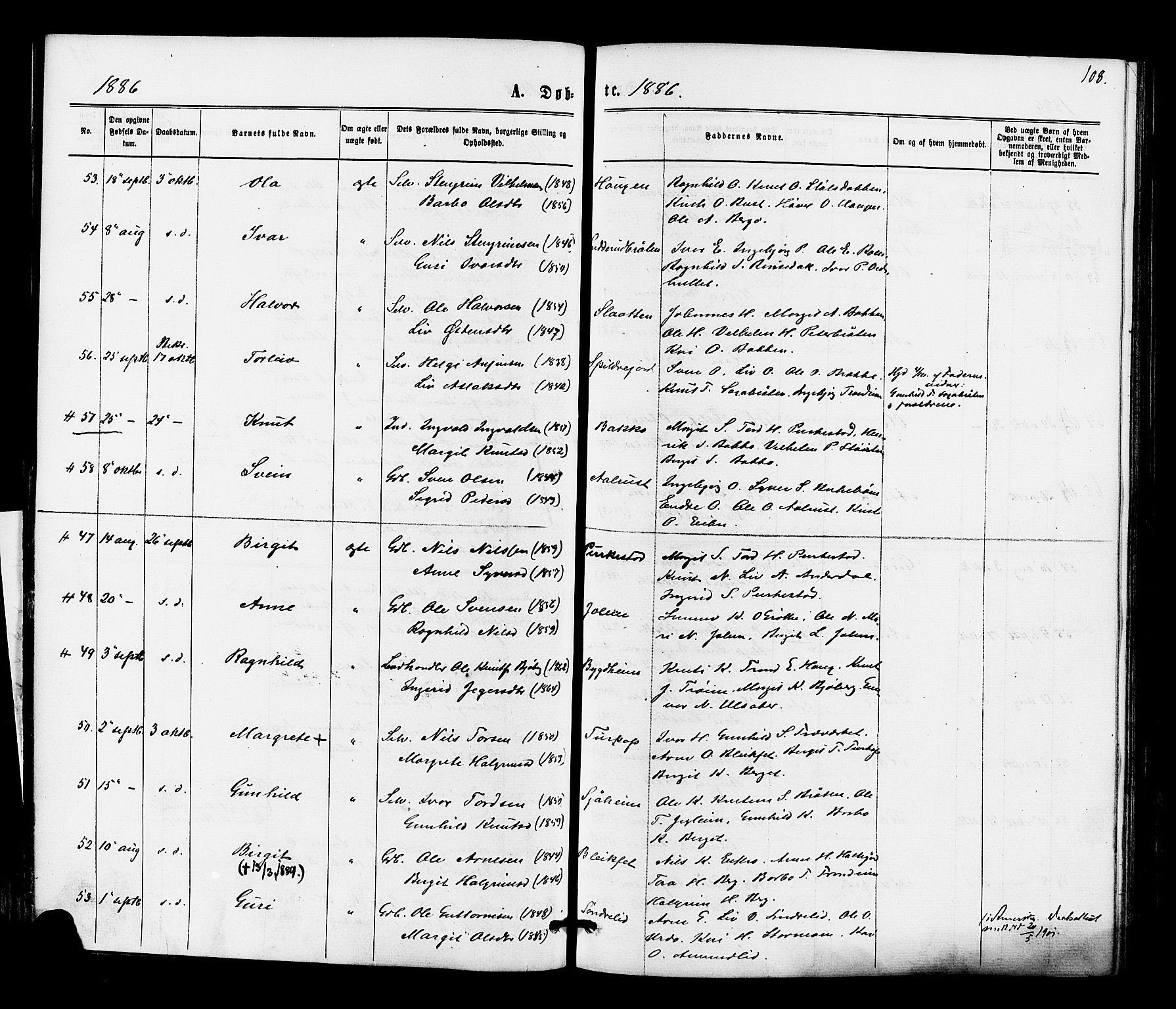 Gol kirkebøker, AV/SAKO-A-226/F/Fa/L0004: Parish register (official) no. I 4, 1876-1886, p. 108