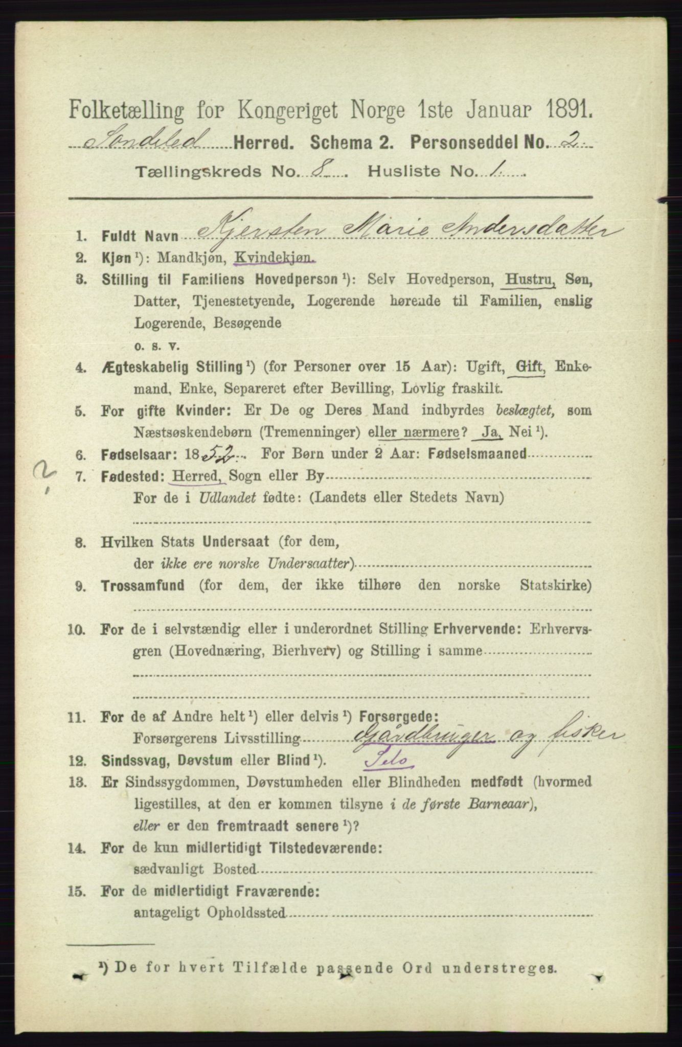 RA, 1891 census for 0913 Søndeled, 1891, p. 2572