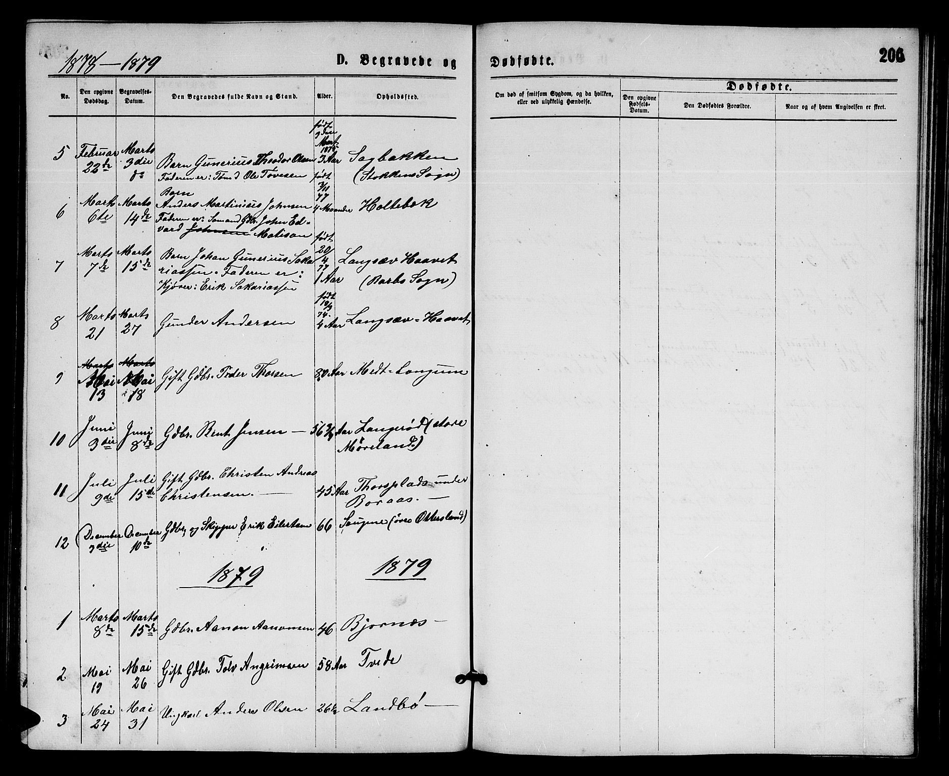 Austre Moland sokneprestkontor, SAK/1111-0001/F/Fb/Fba/L0002: Parish register (copy) no. B 2, 1869-1879, p. 206