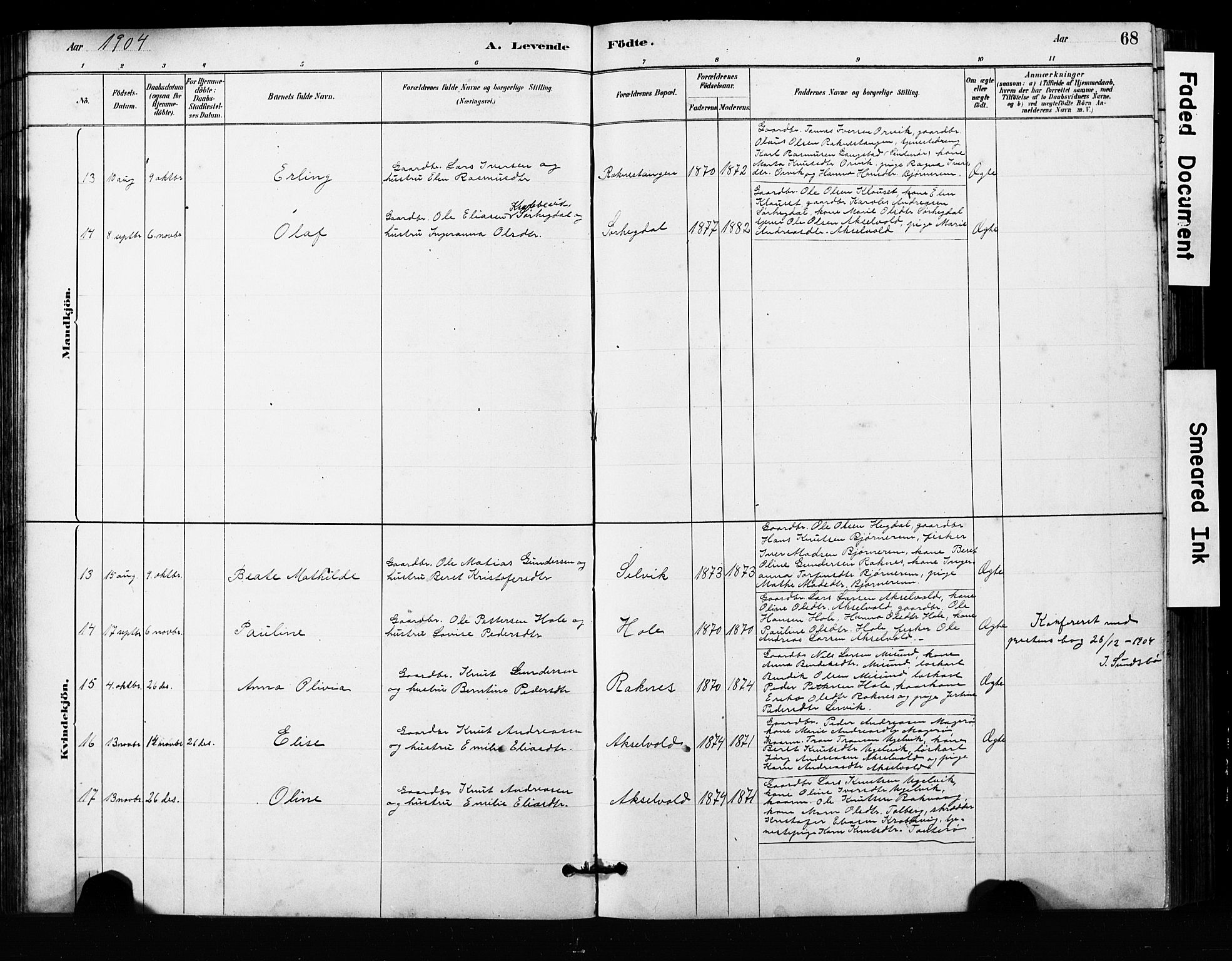 Ministerialprotokoller, klokkerbøker og fødselsregistre - Møre og Romsdal, AV/SAT-A-1454/563/L0737: Parish register (copy) no. 563C01, 1878-1916, p. 68