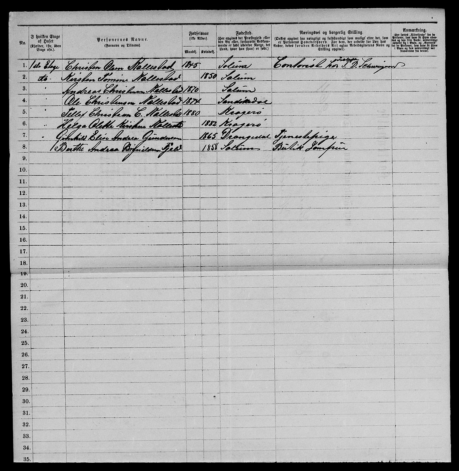 SAKO, 1885 census for 0801 Kragerø, 1885, p. 1538