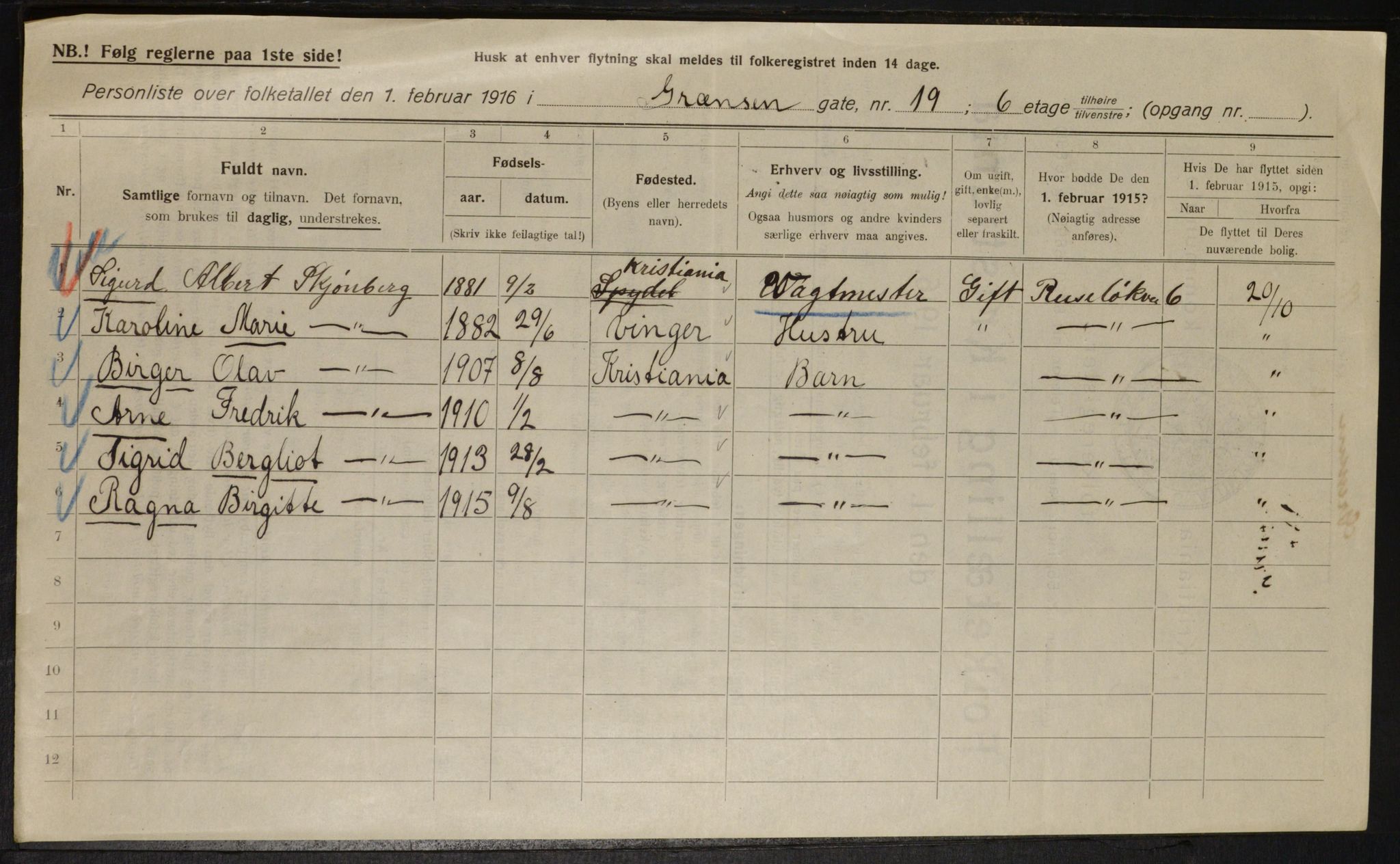 OBA, Municipal Census 1916 for Kristiania, 1916, p. 30440