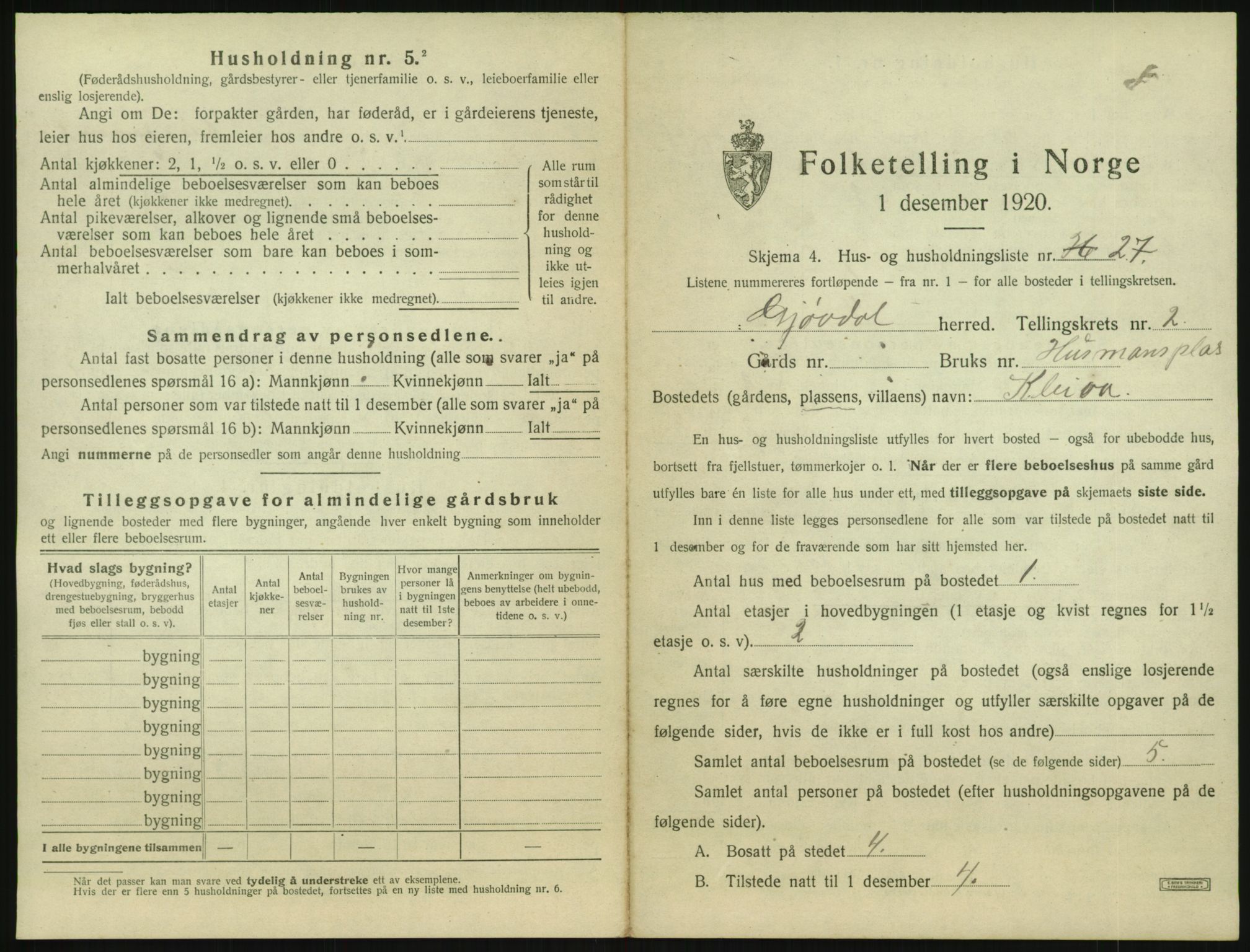 SAK, 1920 census for Gjøvdal, 1920, p. 176