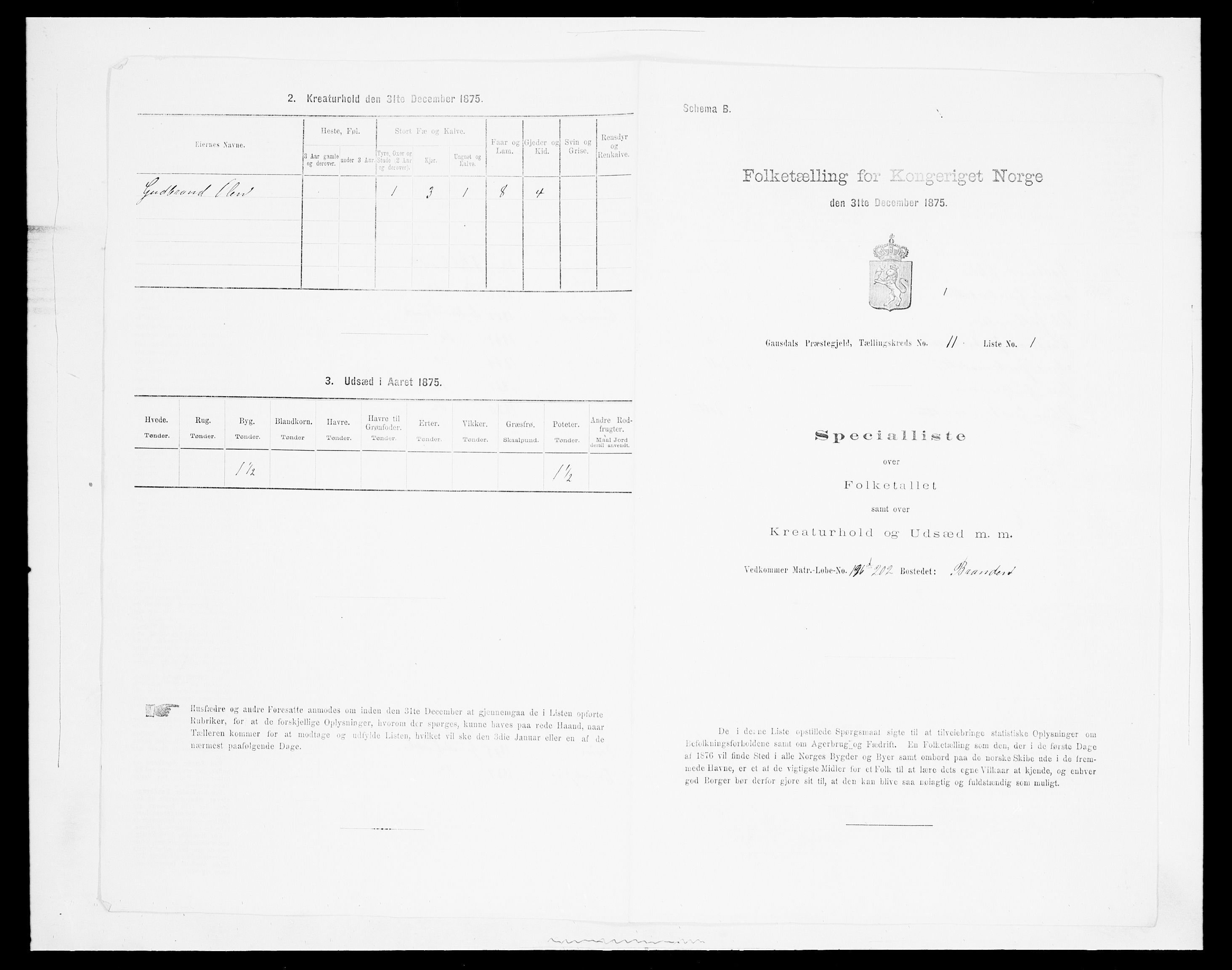 SAH, 1875 census for 0522P Gausdal, 1875, p. 1768