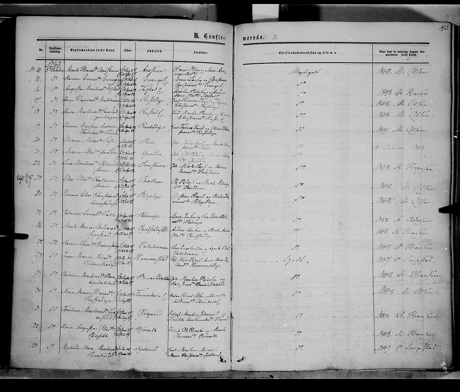 Østre Toten prestekontor, AV/SAH-PREST-104/H/Ha/Haa/L0004: Parish register (official) no. 4, 1857-1865, p. 193