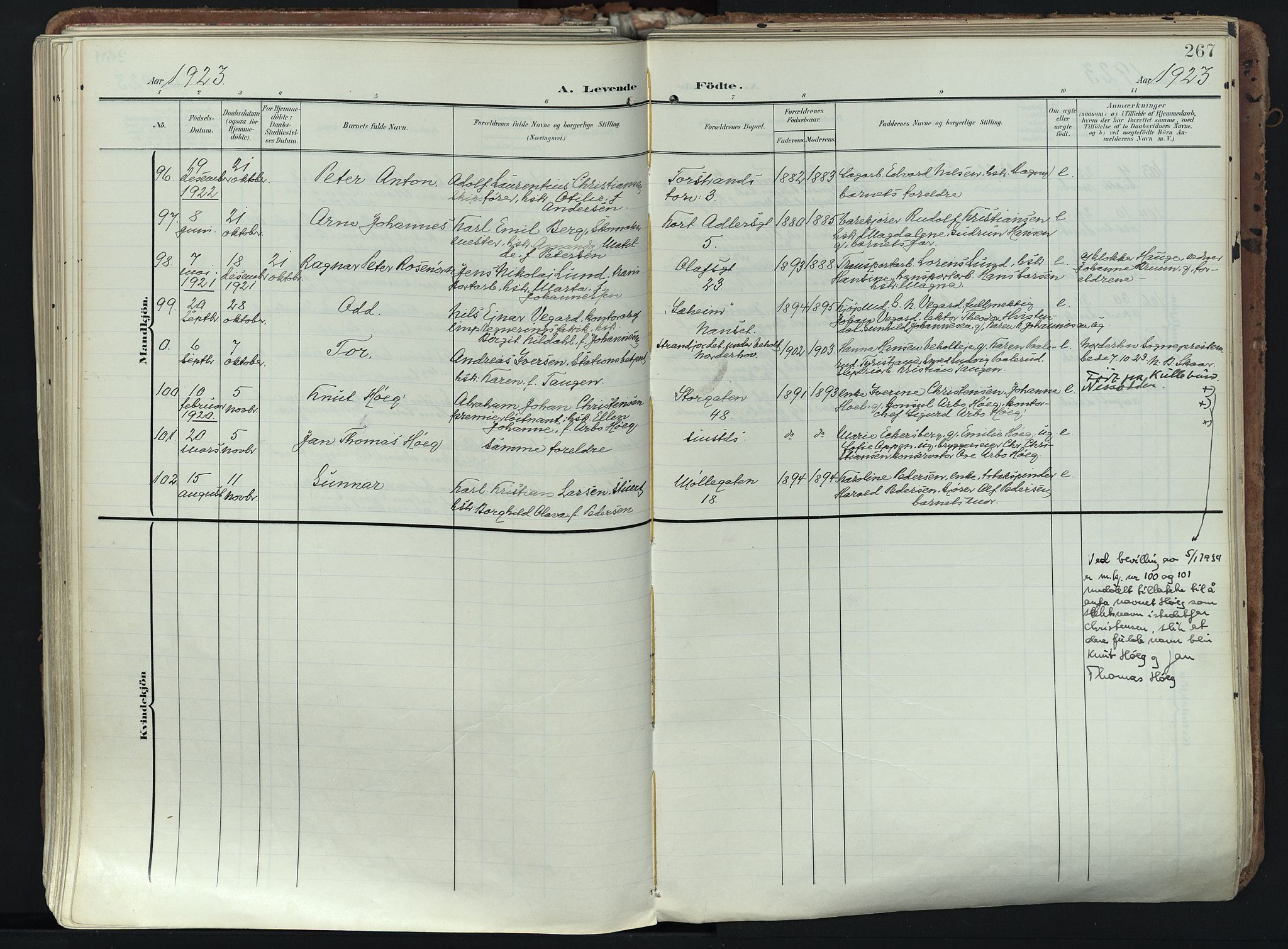 Larvik kirkebøker, SAKO/A-352/F/Fa/L0012: Parish register (official) no. I 12, 1905-1933, p. 267