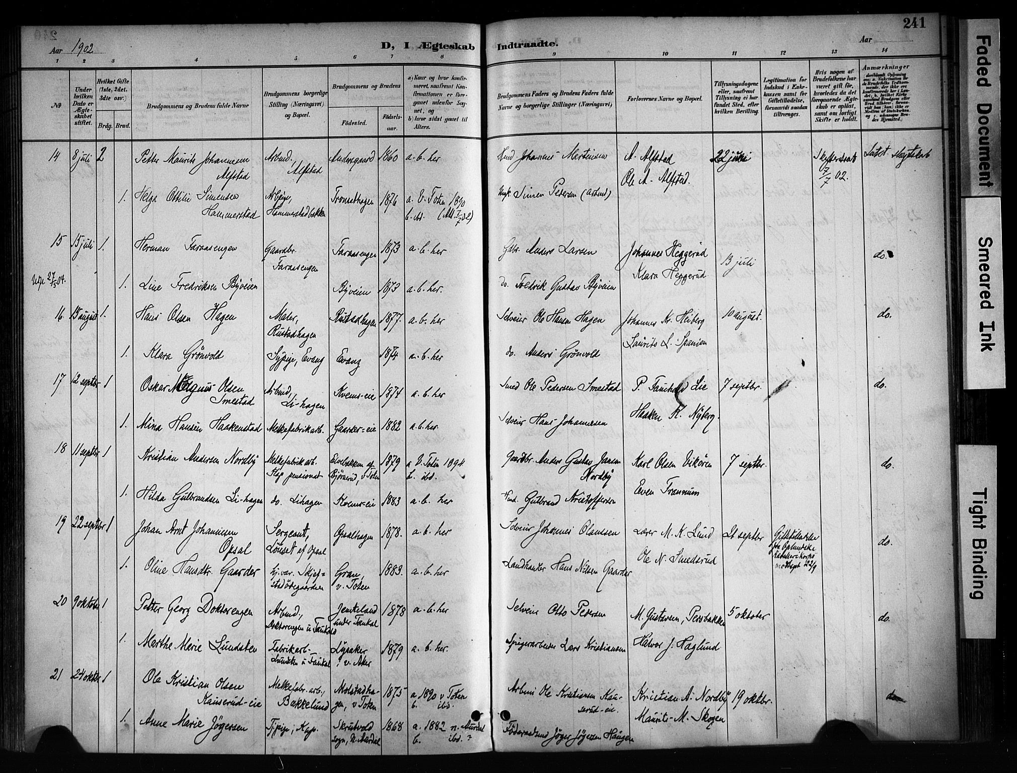 Østre Toten prestekontor, SAH/PREST-104/H/Ha/Haa/L0008: Parish register (official) no. 8, 1897-1909, p. 241