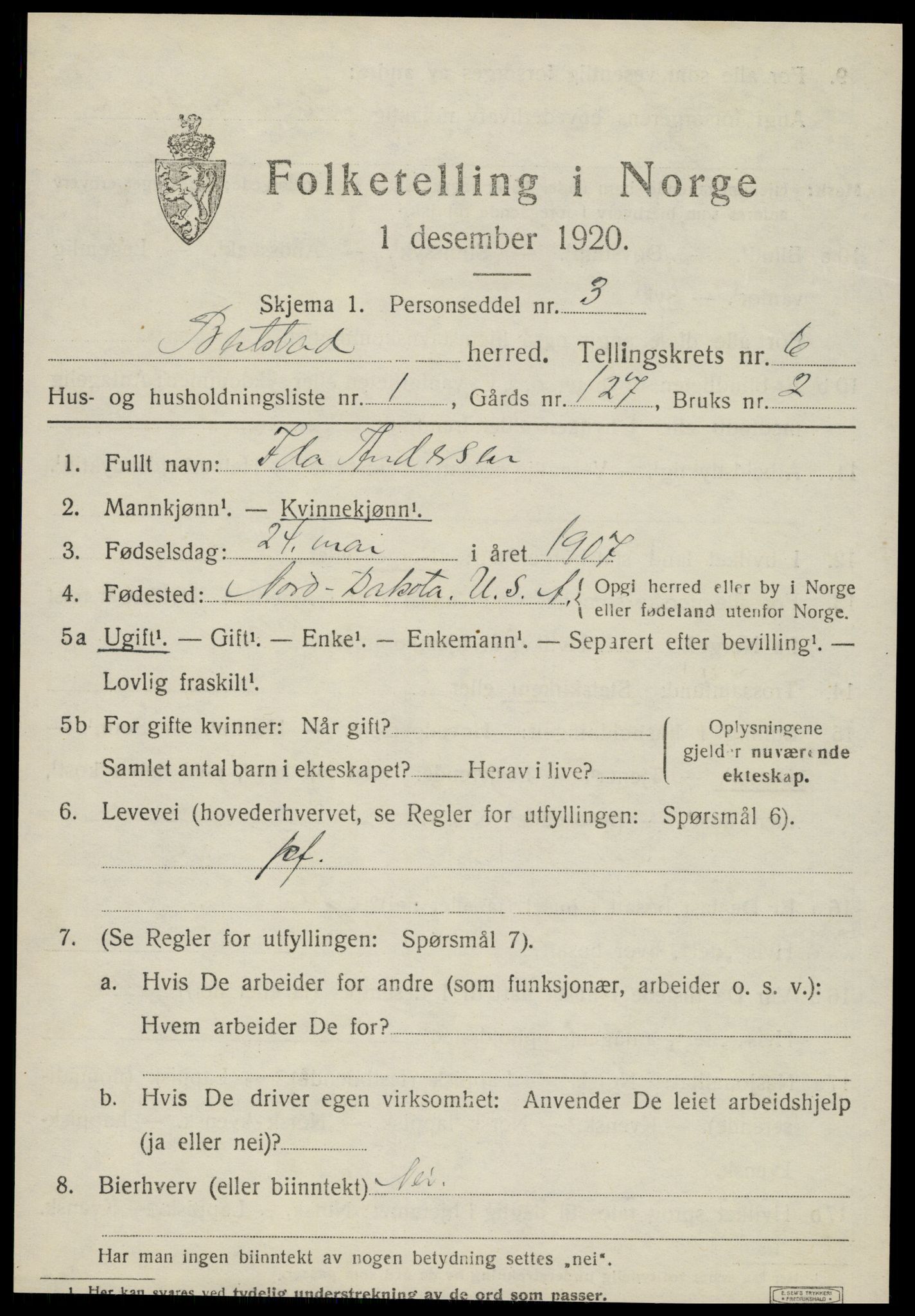 SAT, 1920 census for Beitstad, 1920, p. 4121