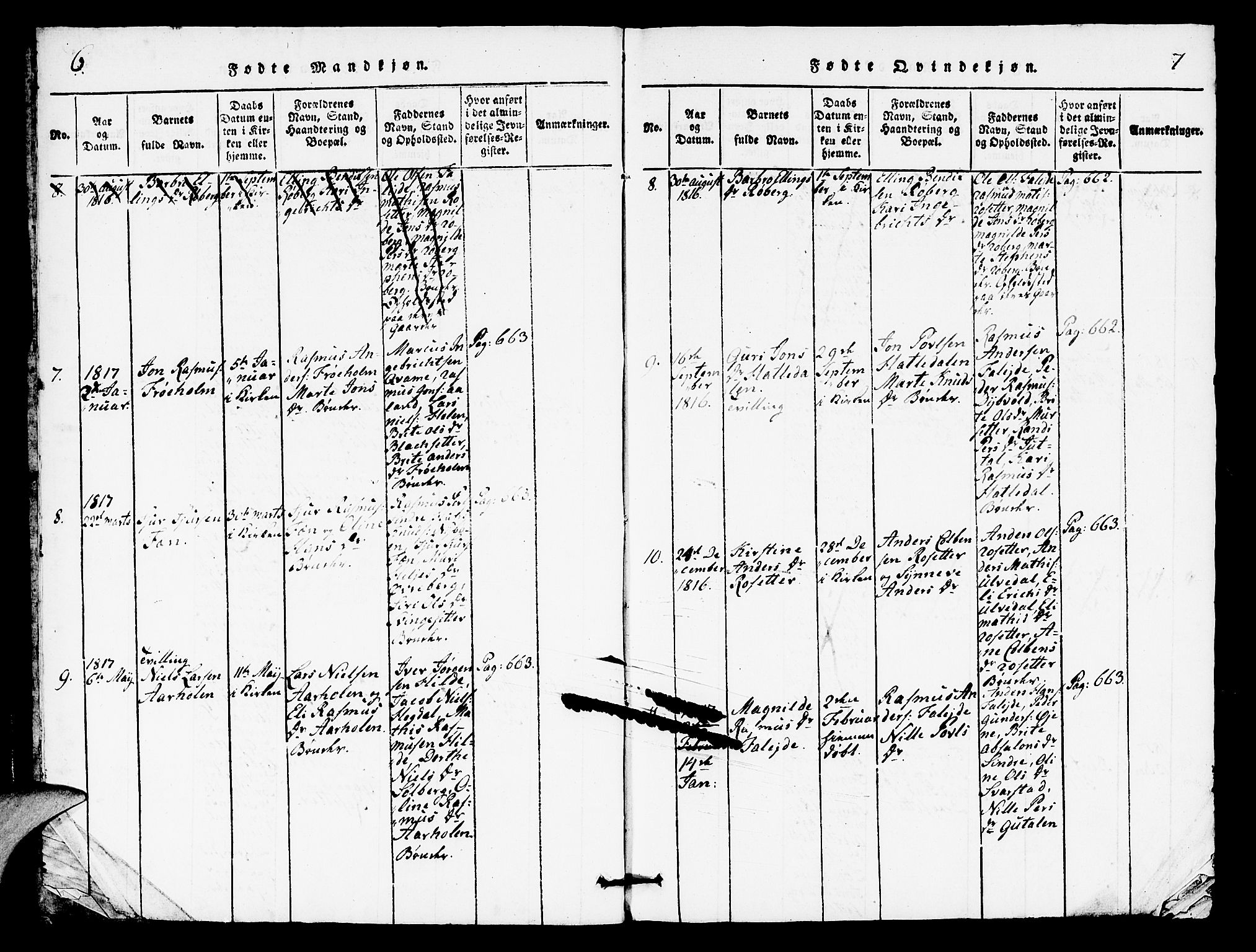 Innvik sokneprestembete, AV/SAB-A-80501: Parish register (copy) no. A 1, 1816-1820, p. 6-7