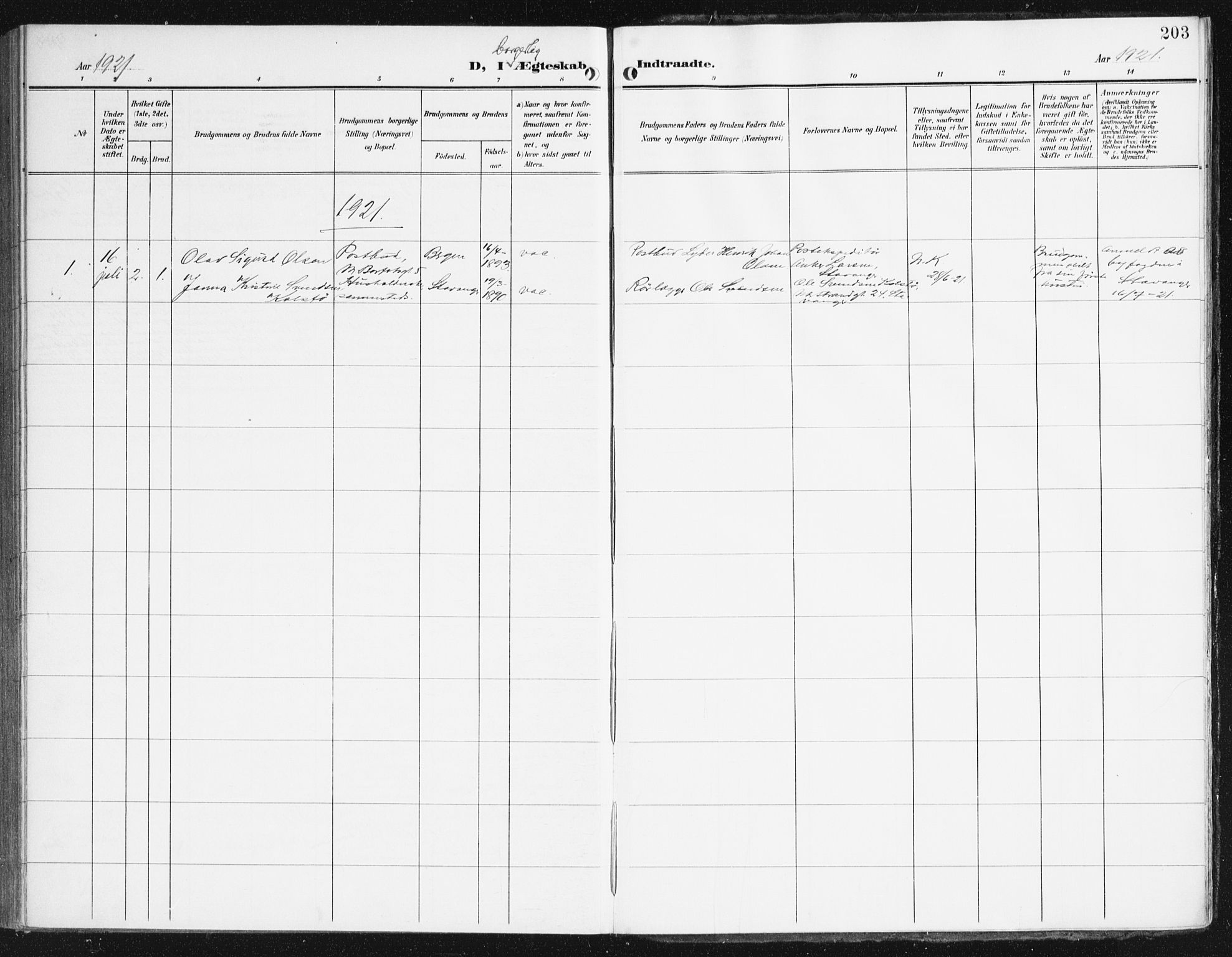 Domkirken sokneprestembete, SAB/A-74801/H/Haa/L0038: Parish register (official) no. D 5, 1906-1921, p. 203