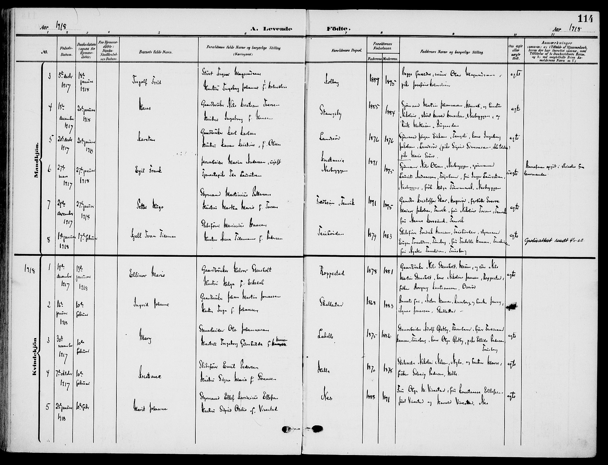 Nøtterøy kirkebøker, AV/SAKO-A-354/F/Fa/L0010: Parish register (official) no. I 10, 1908-1919, p. 114