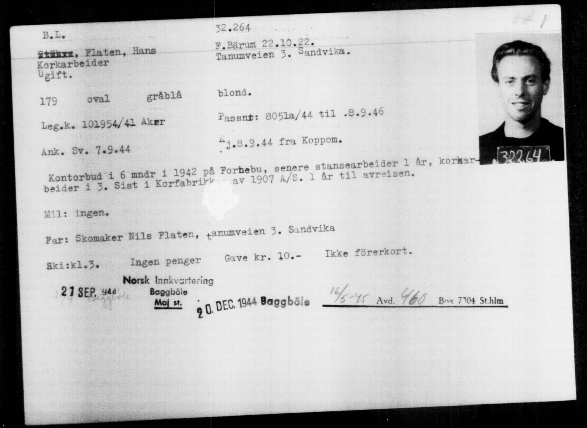 Utenriksstasjonene, Legasjonen i Stockholm, Flyktningkontoret, AV/RA-S-6753/V/Va/L0013: Kjesäterkartoteket, flyktninger med registreringsnr. 31500-34731, 1940-1945, p. 812