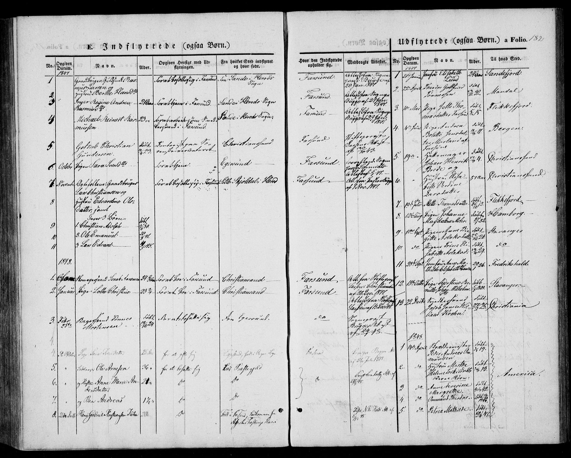 Farsund sokneprestkontor, SAK/1111-0009/F/Fa/L0004: Parish register (official) no. A 4, 1847-1863, p. 182